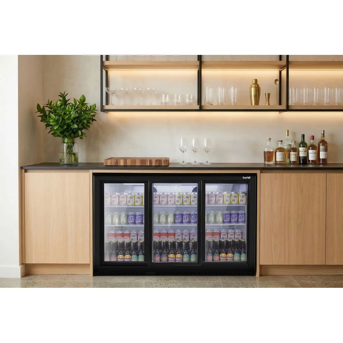 Baridi Sliding Triple Door, Back Bar Drinks Fridge/Cooler, 307L Capacity - Image 2