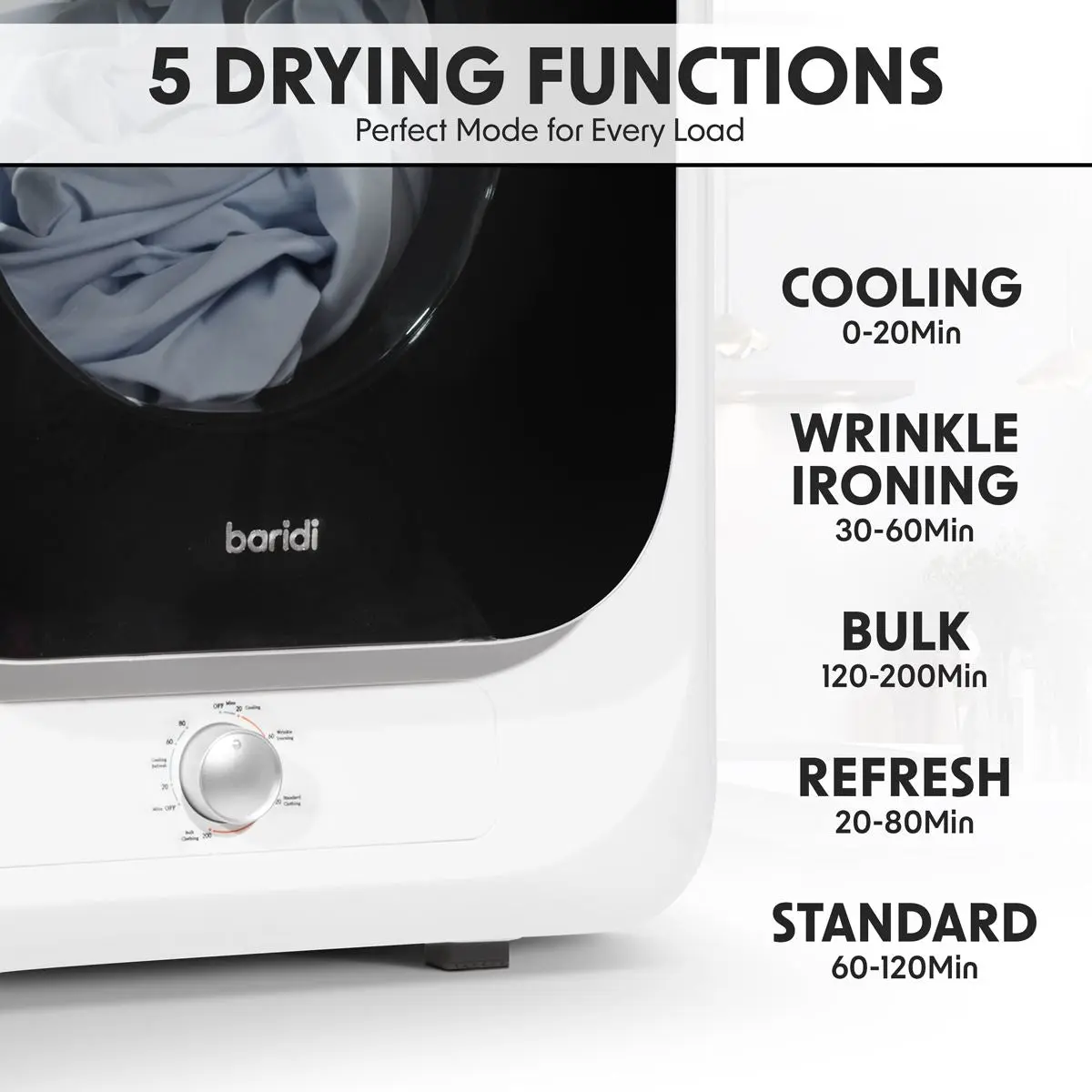 Baridi Small Tumble Dryer, Portable, 2.5kg, Vented, Perfect for Counter Top or Wall Mounted Use with Mechanical Controls, Compact, Mini Spin Dryer - DH192 - Image 6