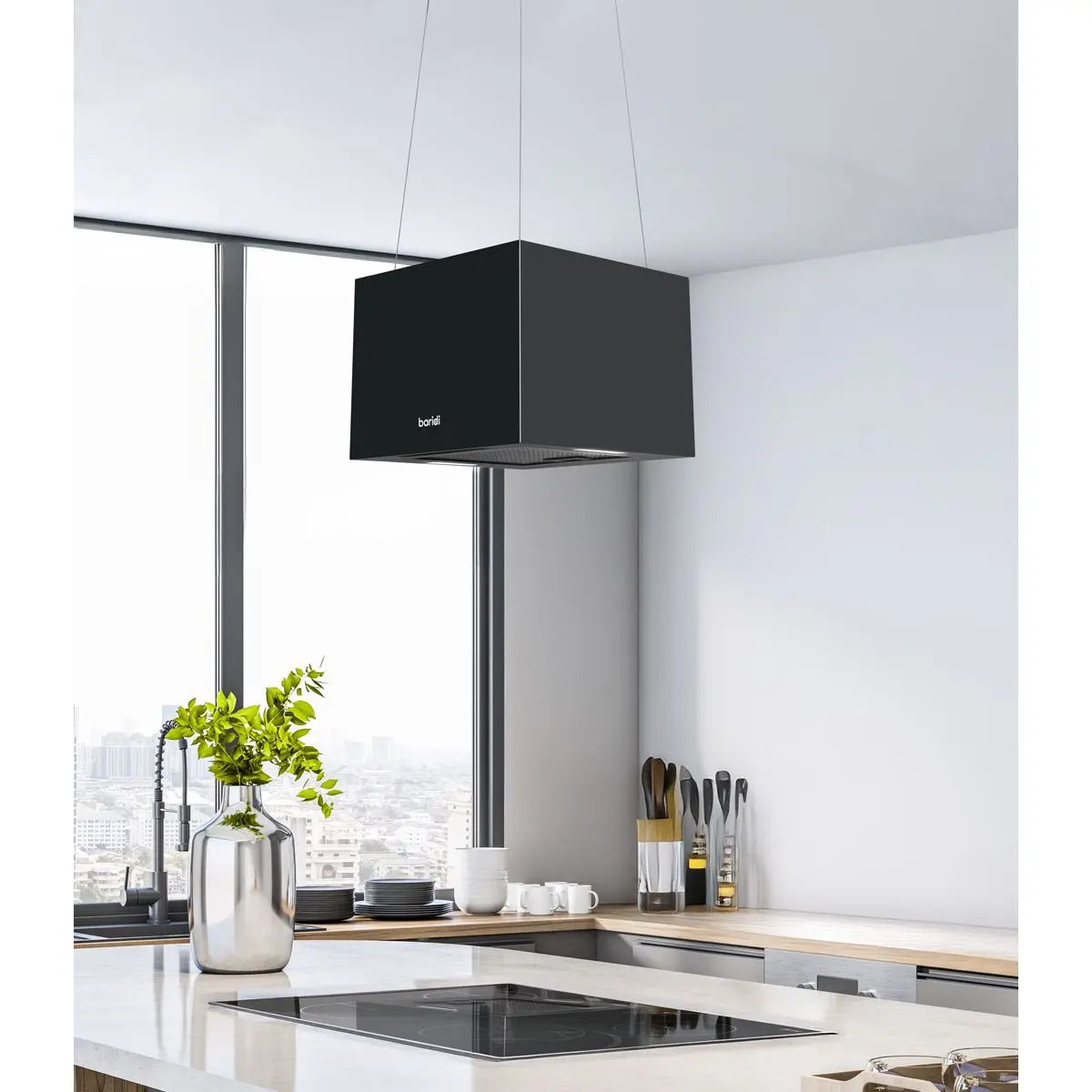 Baridi Square Island Cooker Hood 40cm - Black - Image 3