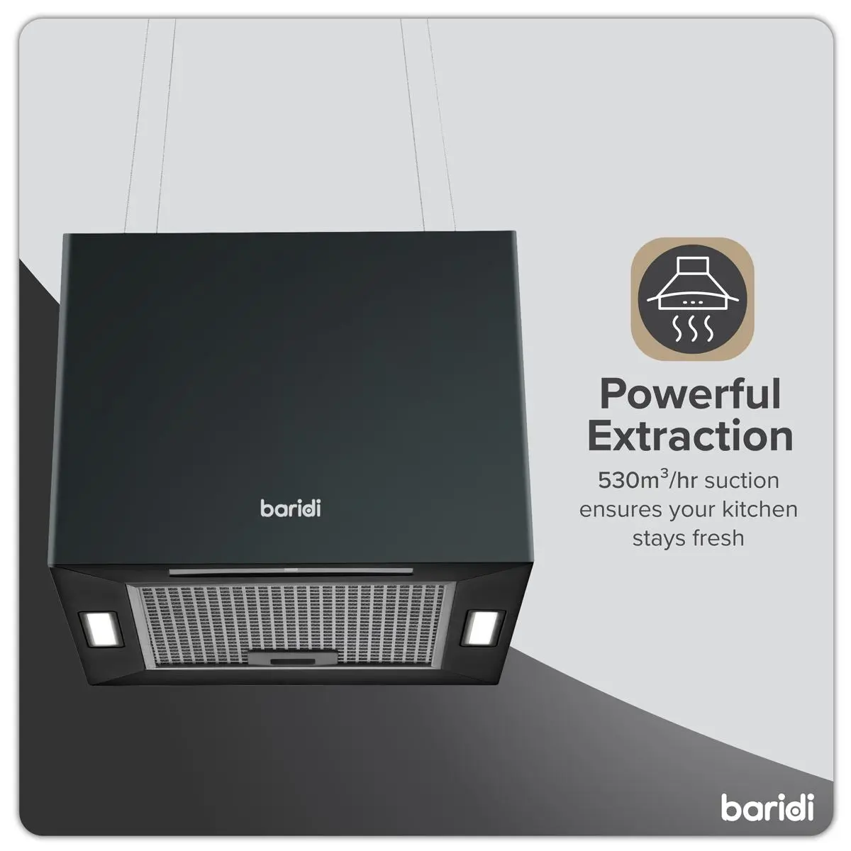 Baridi Square Island Cooker Hood 40cm - Black - Image 4