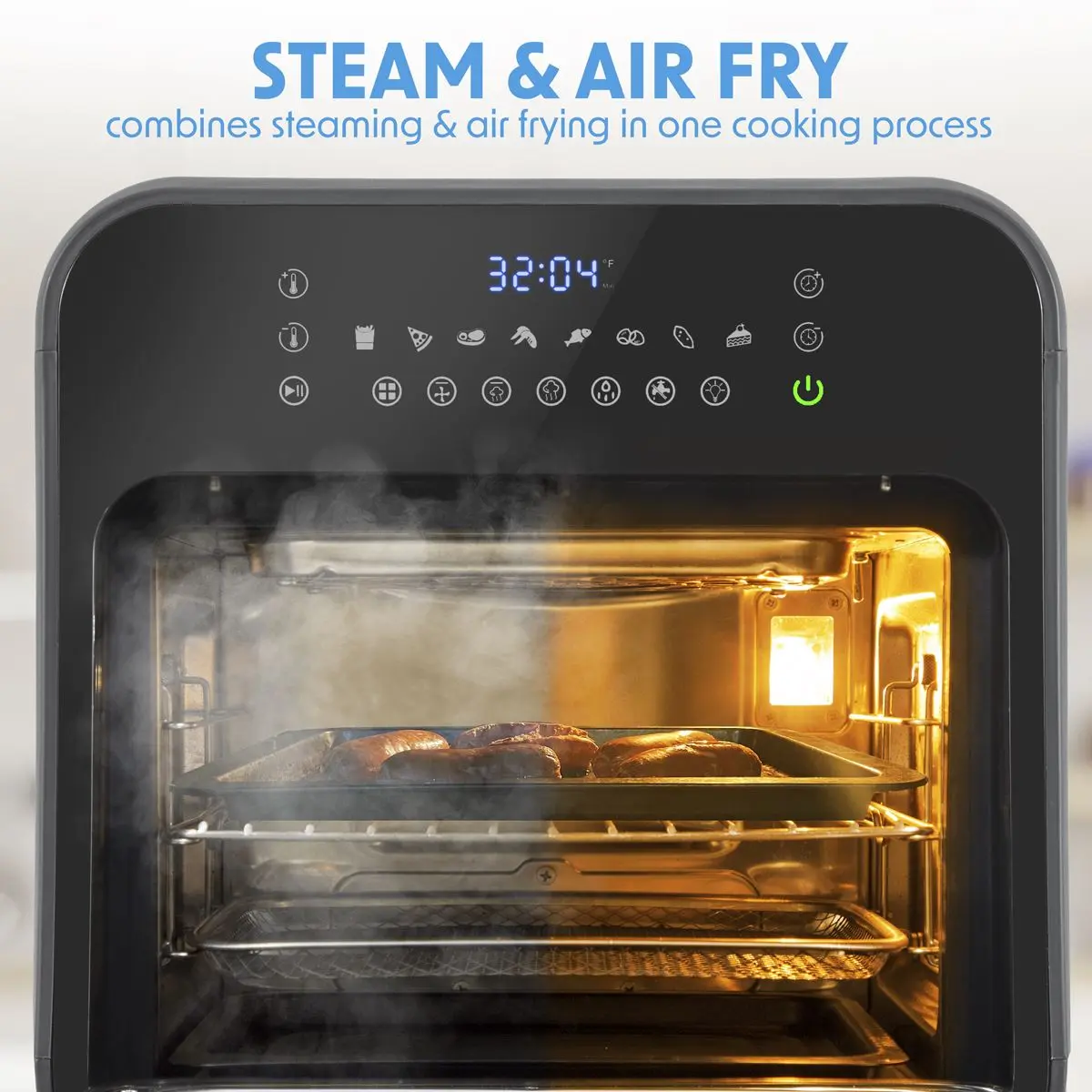 Baridi Steam Air Fryer Oven, Self-Cleaning, 8 Preset Programs, 1635W, 15L, Black - Image 2