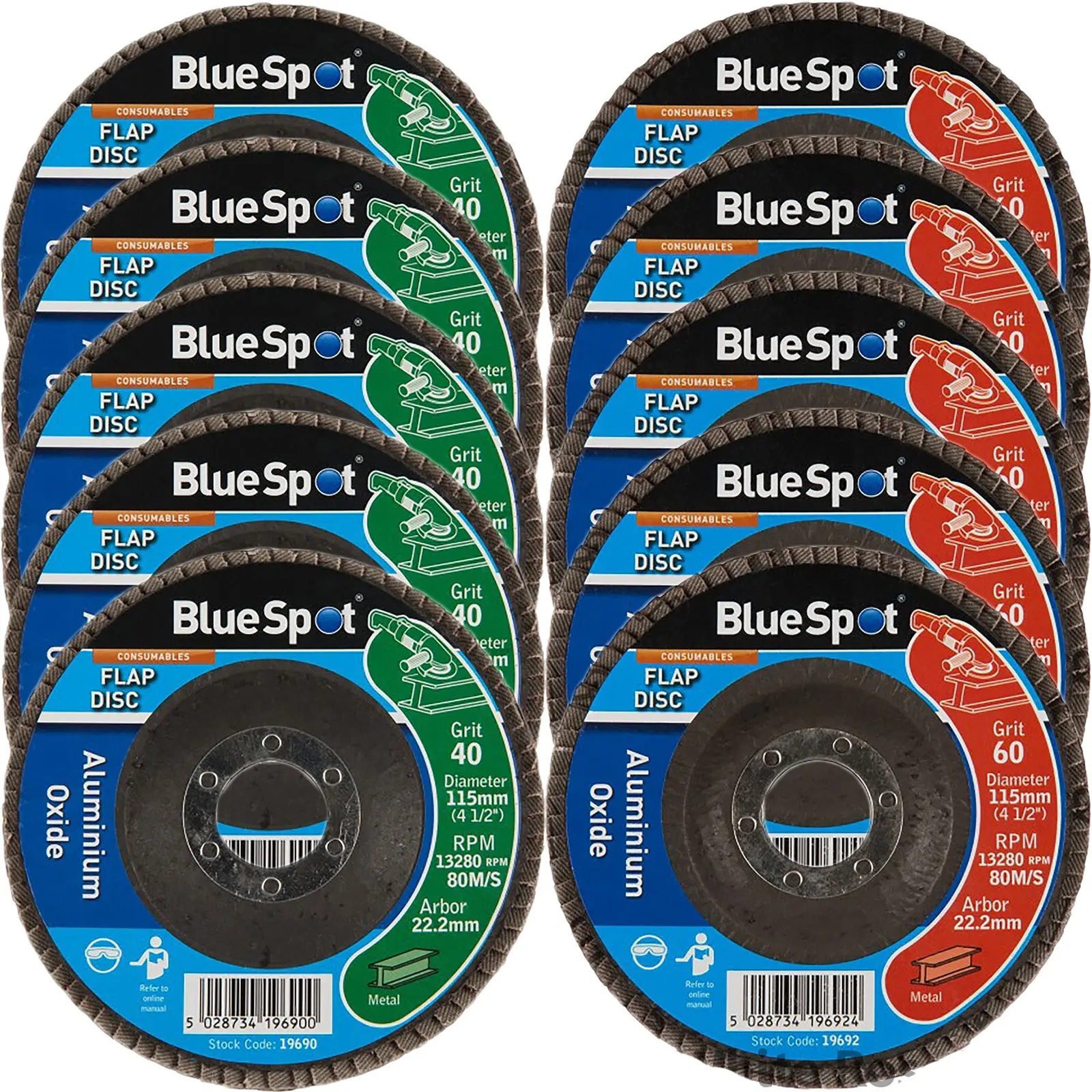BlueSpot 115mm Aluminium Oxide Flap Sanding Discs 40-120 Grit - Image 10