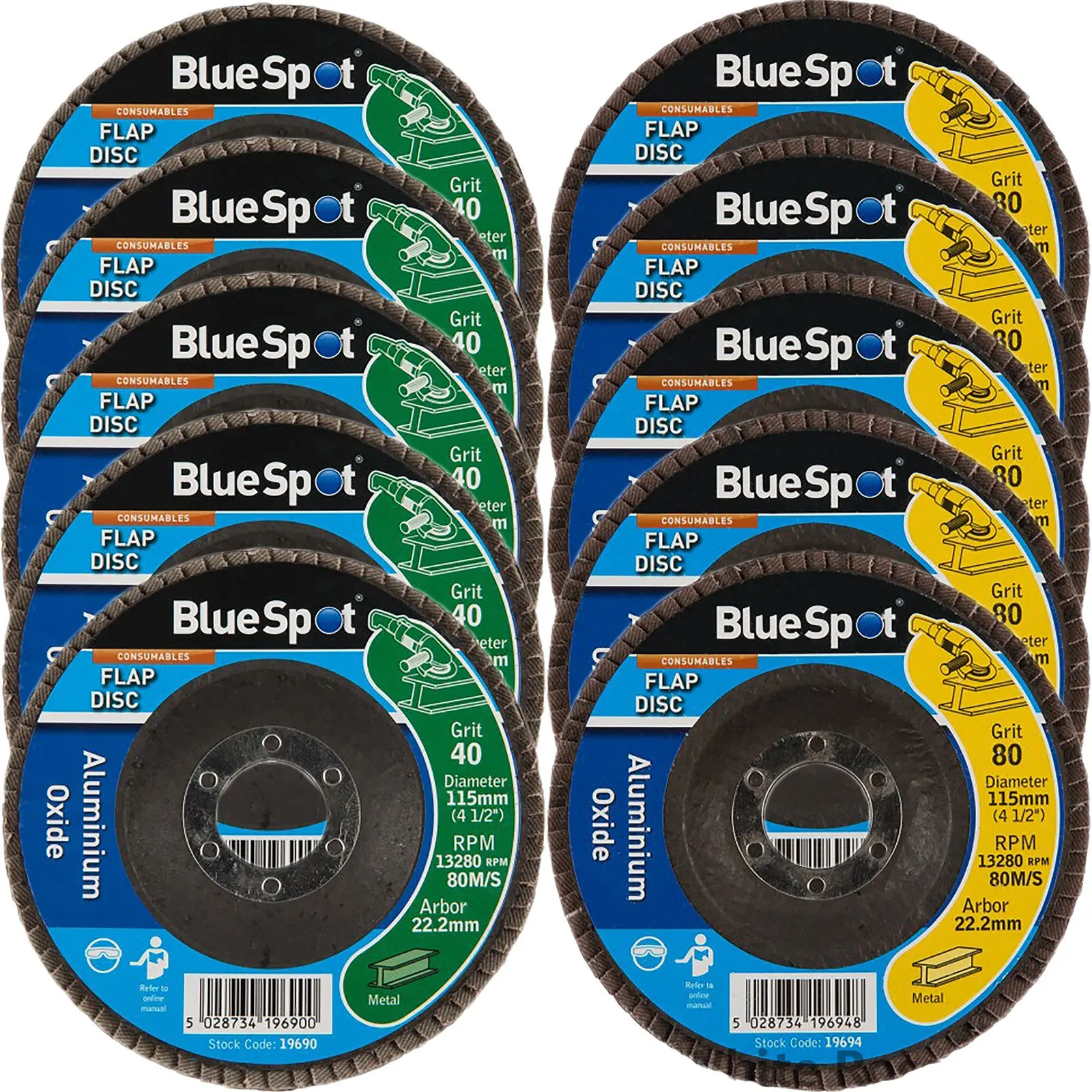 BlueSpot 115mm Aluminium Oxide Flap Sanding Discs 40-120 Grit - Image 11