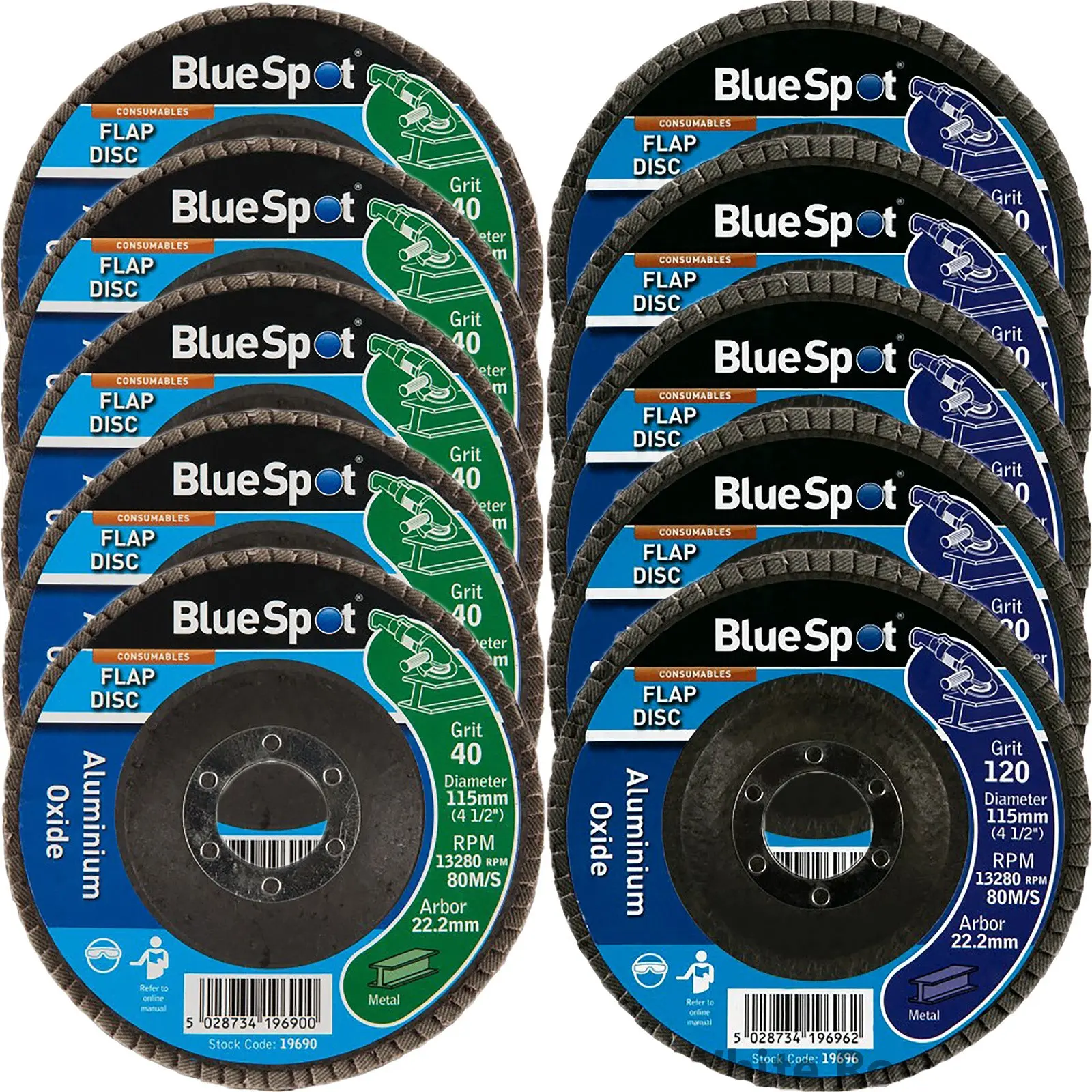 BlueSpot 115mm Aluminium Oxide Flap Sanding Discs 40-120 Grit - Image 12