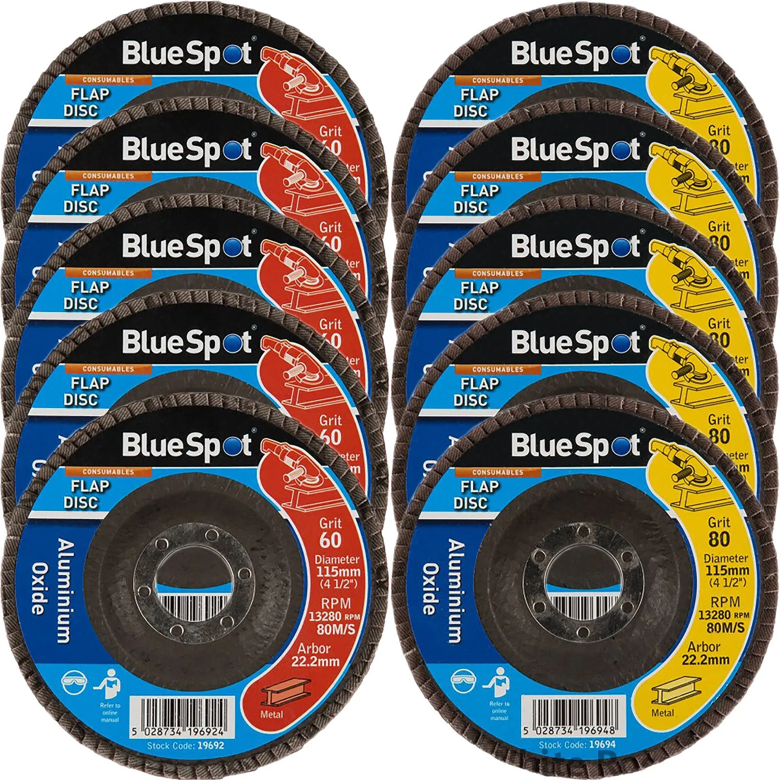 BlueSpot 115mm Aluminium Oxide Flap Sanding Discs 40-120 Grit - Image 13