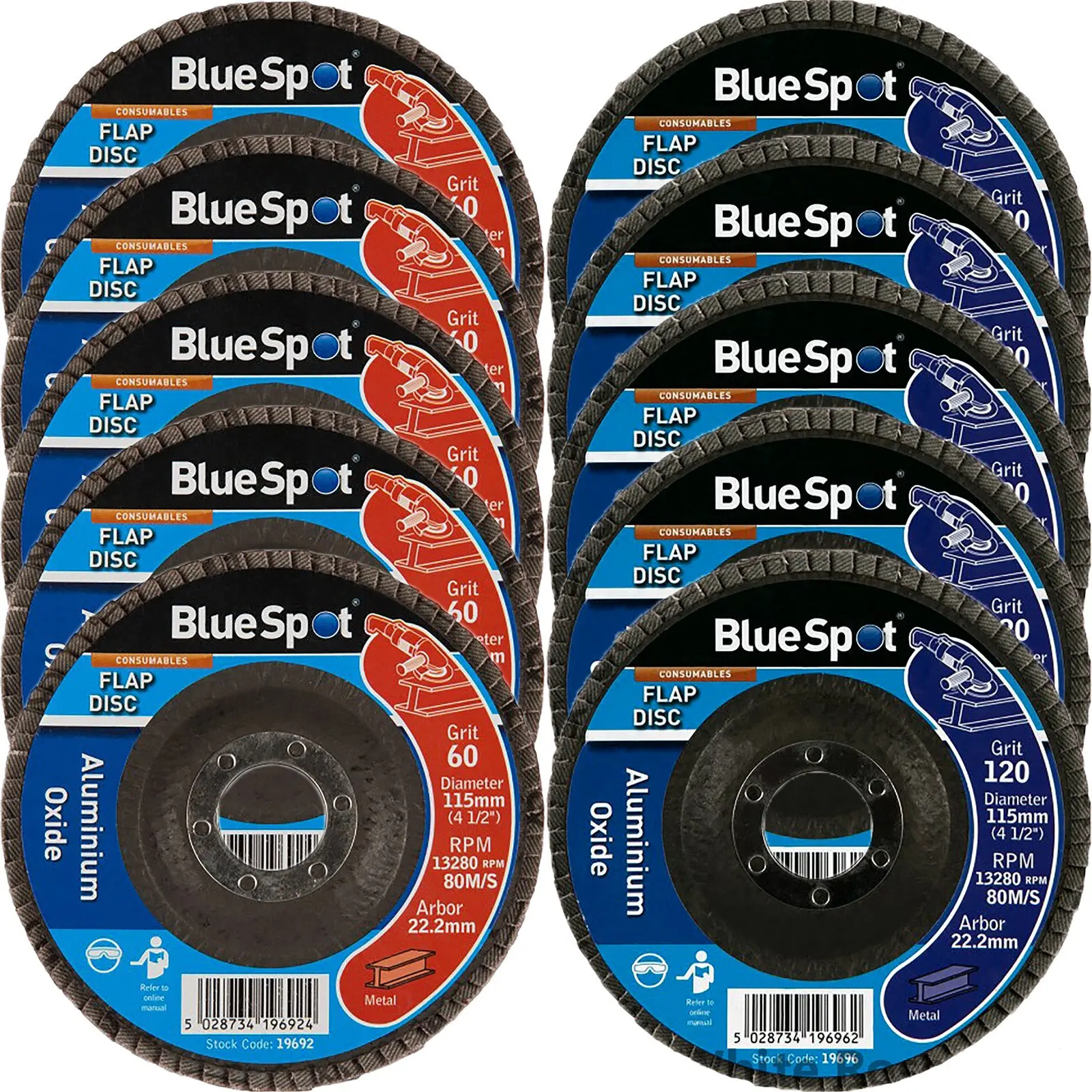 BlueSpot 115mm Aluminium Oxide Flap Sanding Discs 40-120 Grit - Image 14
