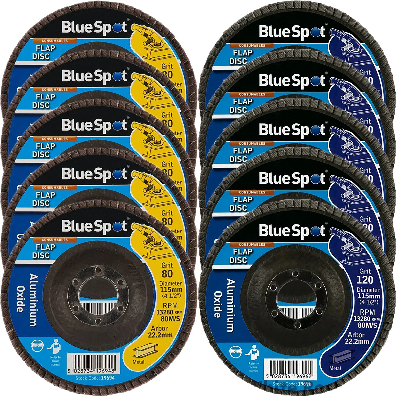 BlueSpot 115mm Aluminium Oxide Flap Sanding Discs 40-120 Grit - Image 15