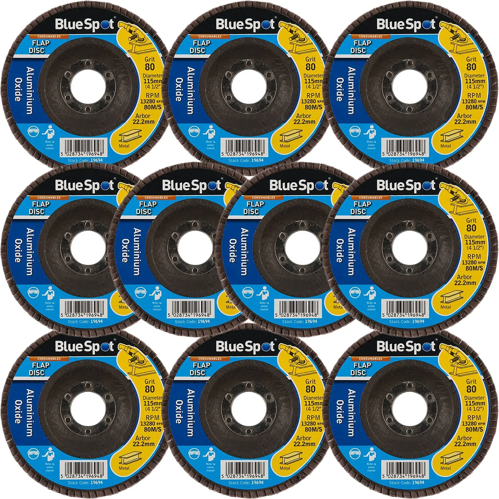 BlueSpot 115mm Aluminium Oxide Flap Sanding Discs 40-120 Grit - Image 6