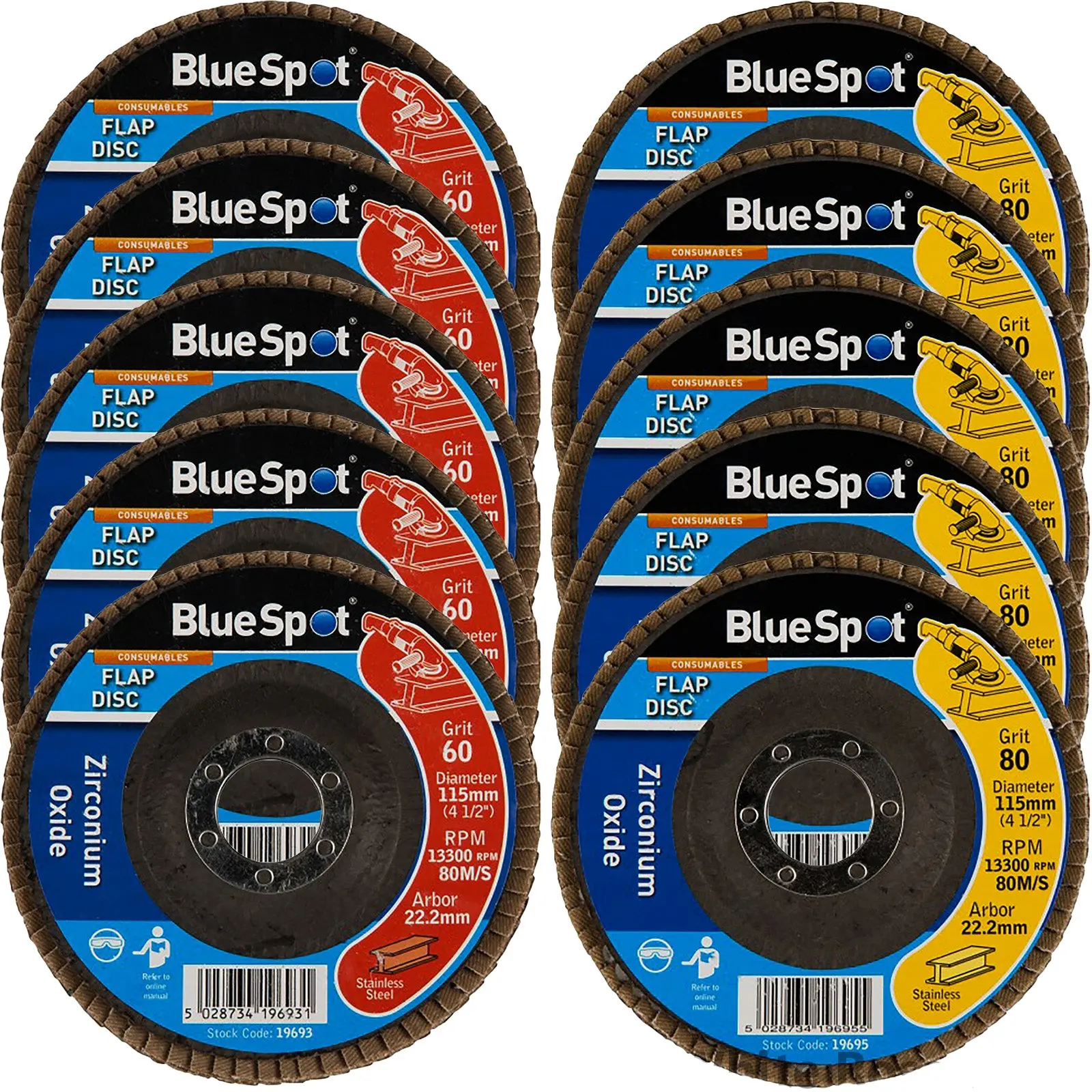 BlueSpot 115mm Zirconium Oxide Flap Sanding Discs 40-120 Grit - Image 13