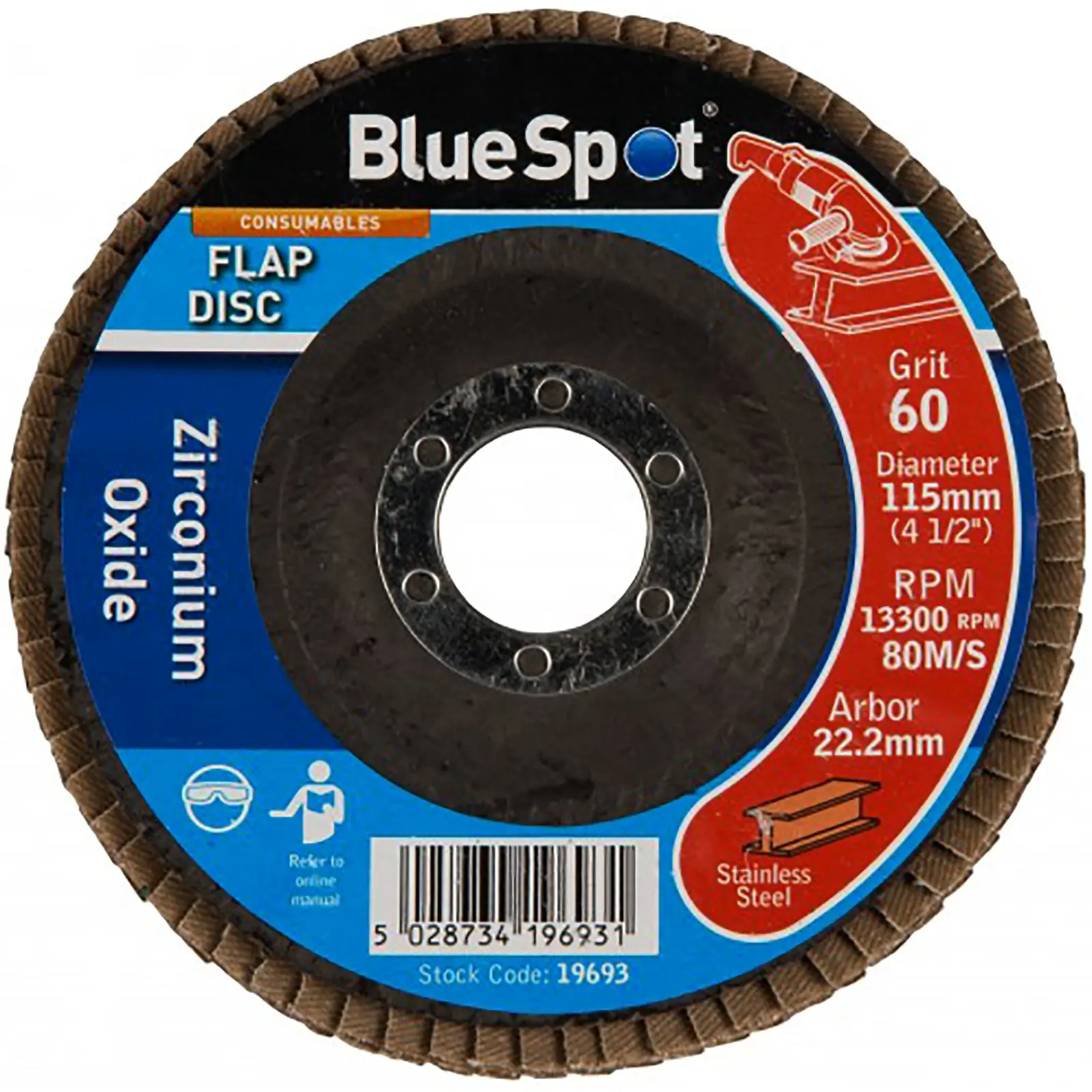 BlueSpot 115mm Zirconium Oxide Flap Sanding Discs 40-120 Grit - Image 4