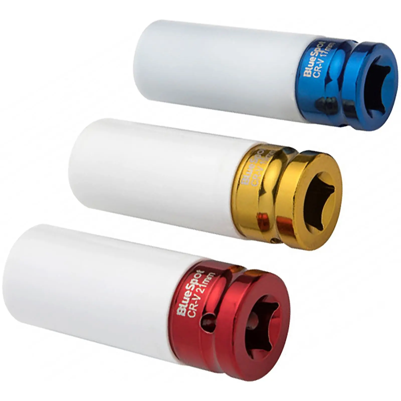 BlueSpot 3 Piece Colour Coded 1/2" Drive Alloy Wheel Impact Sockets - Image 2