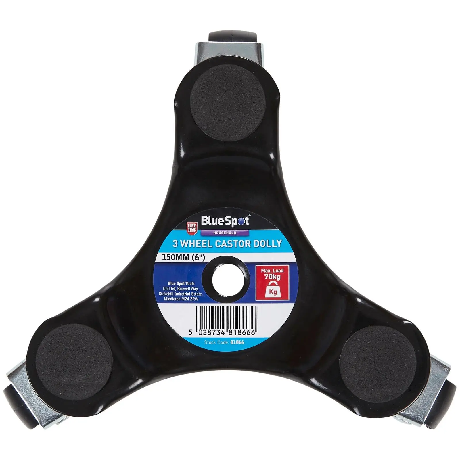 BlueSpot 3 Wheel Castor Dolly 150mm 70kg Load Capacity 4 Pack - Image 2