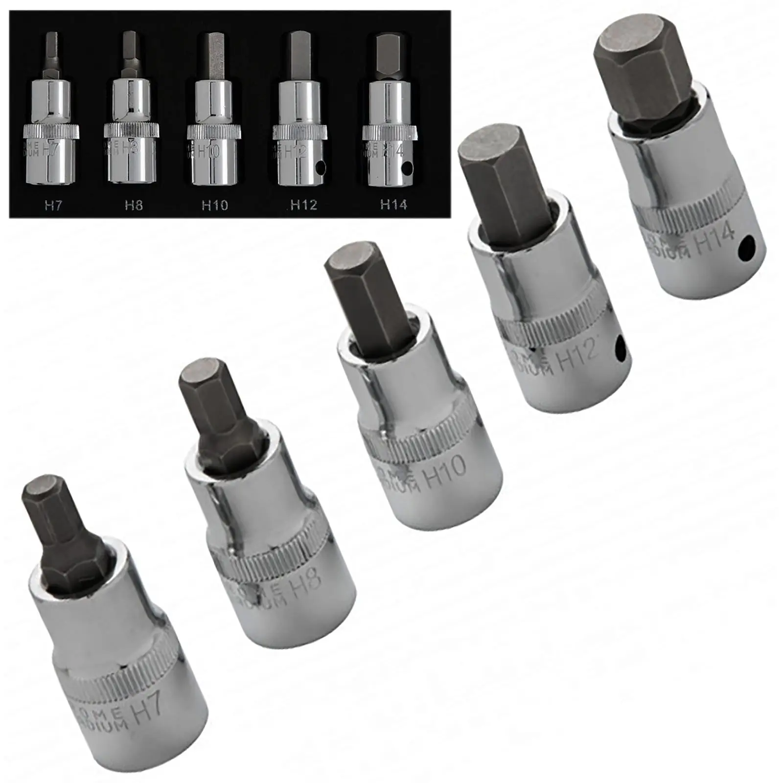 BlueSpot Hex Socket Bit Set in EVA Foam 5 Piece 1/2" Drive 7mm-14mm