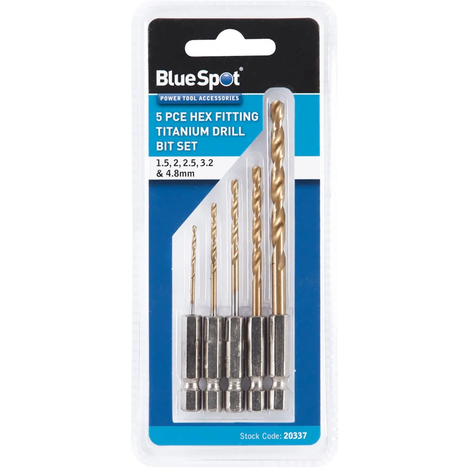 BlueSpot 5 Piece Titanium Drill Bit Set 1.5-4.8mm Hex Shank - Image 2
