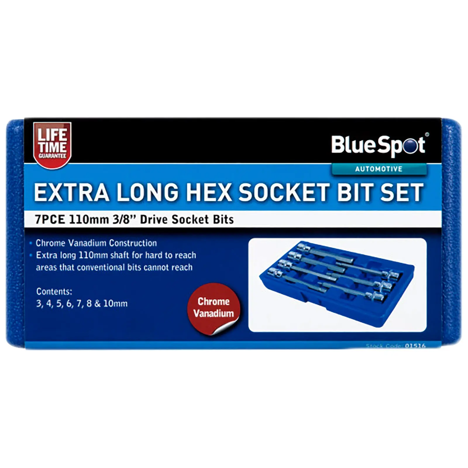 BlueSpot Hex Socket Bit Set 7 Piece 110mm 3/8" Drive Extra Long 3-10mm - Image 3