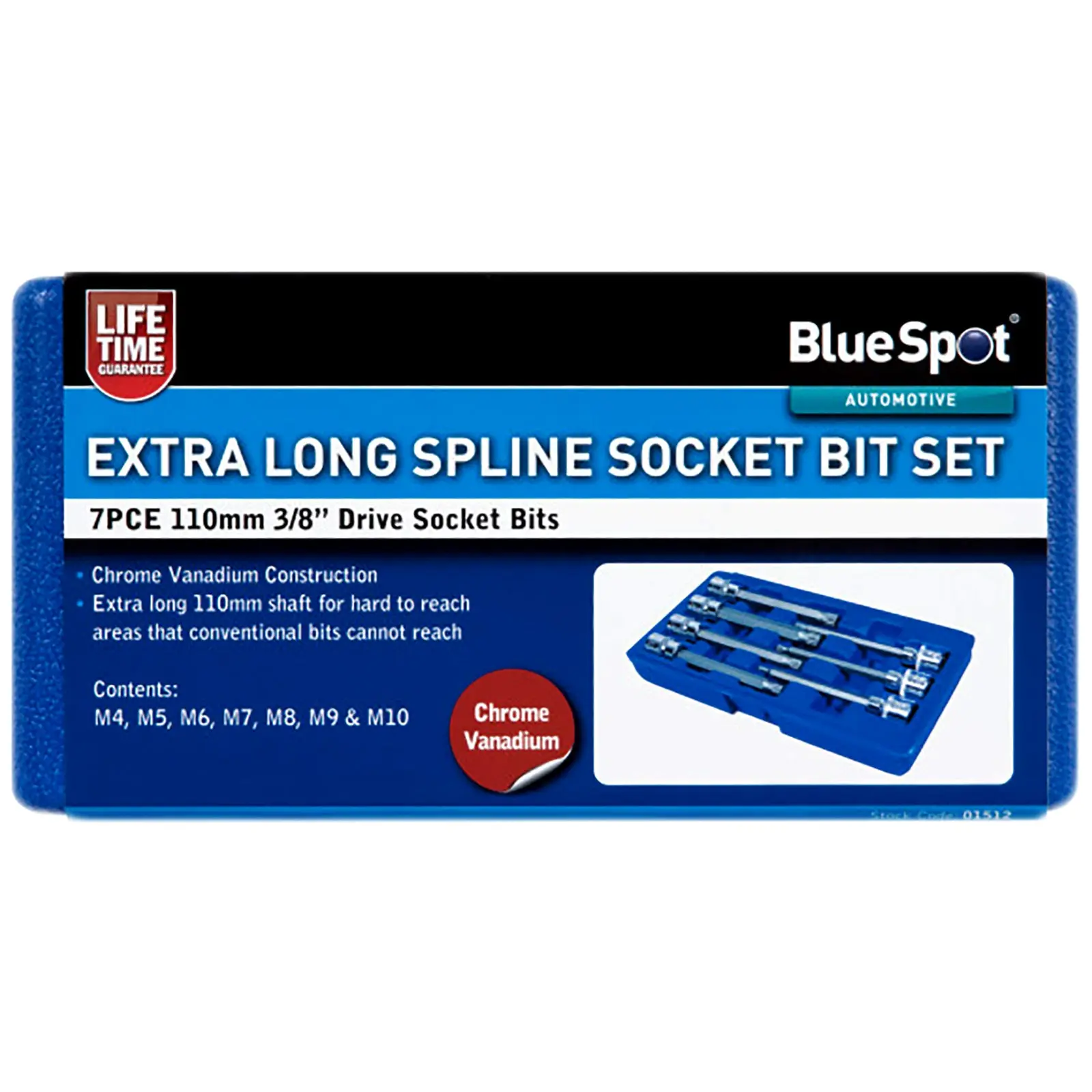 BlueSpot Spline Socket Bit Set 7 Piece 110mm 3/8" Drive Extra Long M4-M10 - Image 3