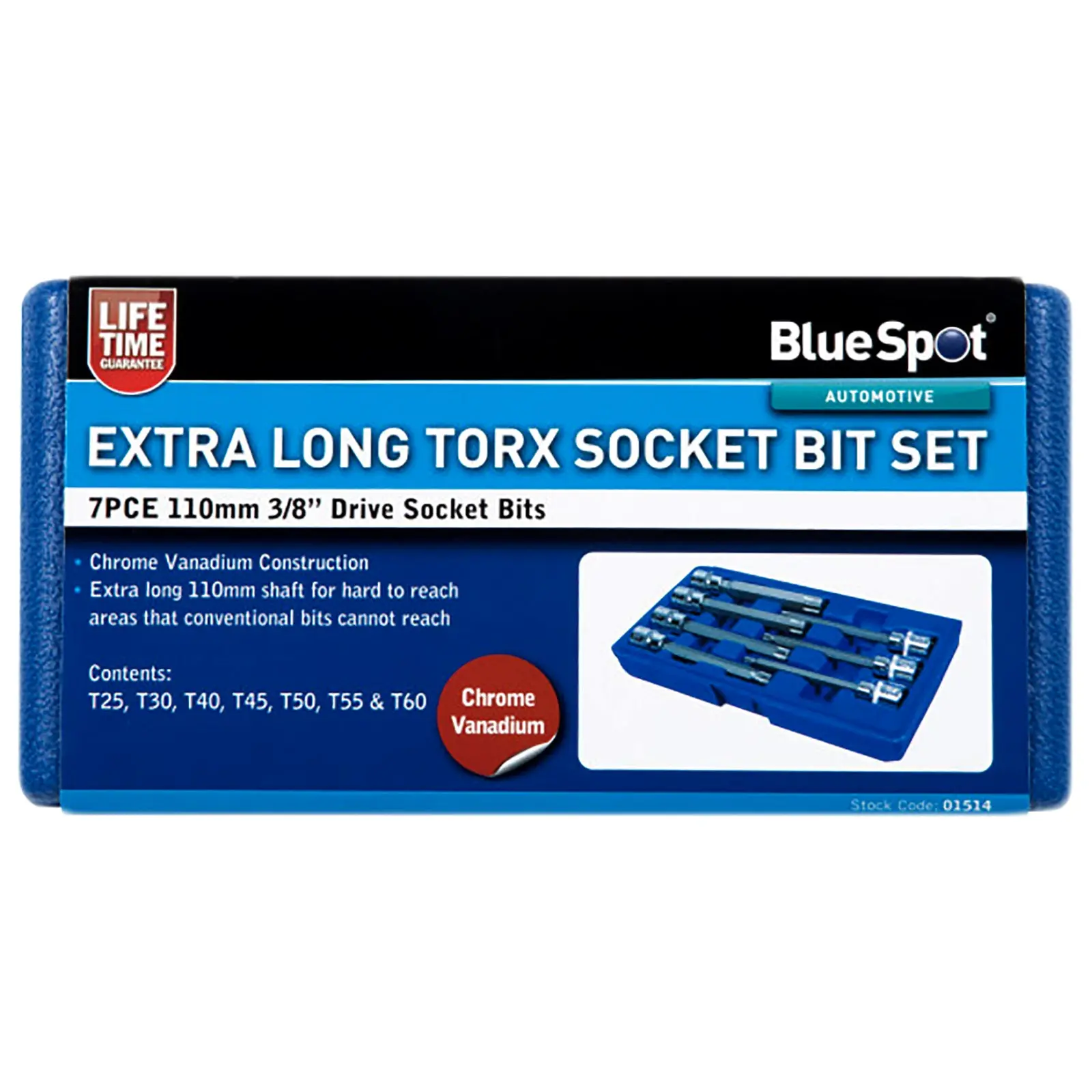BlueSpot Torx Socket Bit Set Extra Long 7 Piece 110mm 3/8" Drive T25-T60 - Image 3