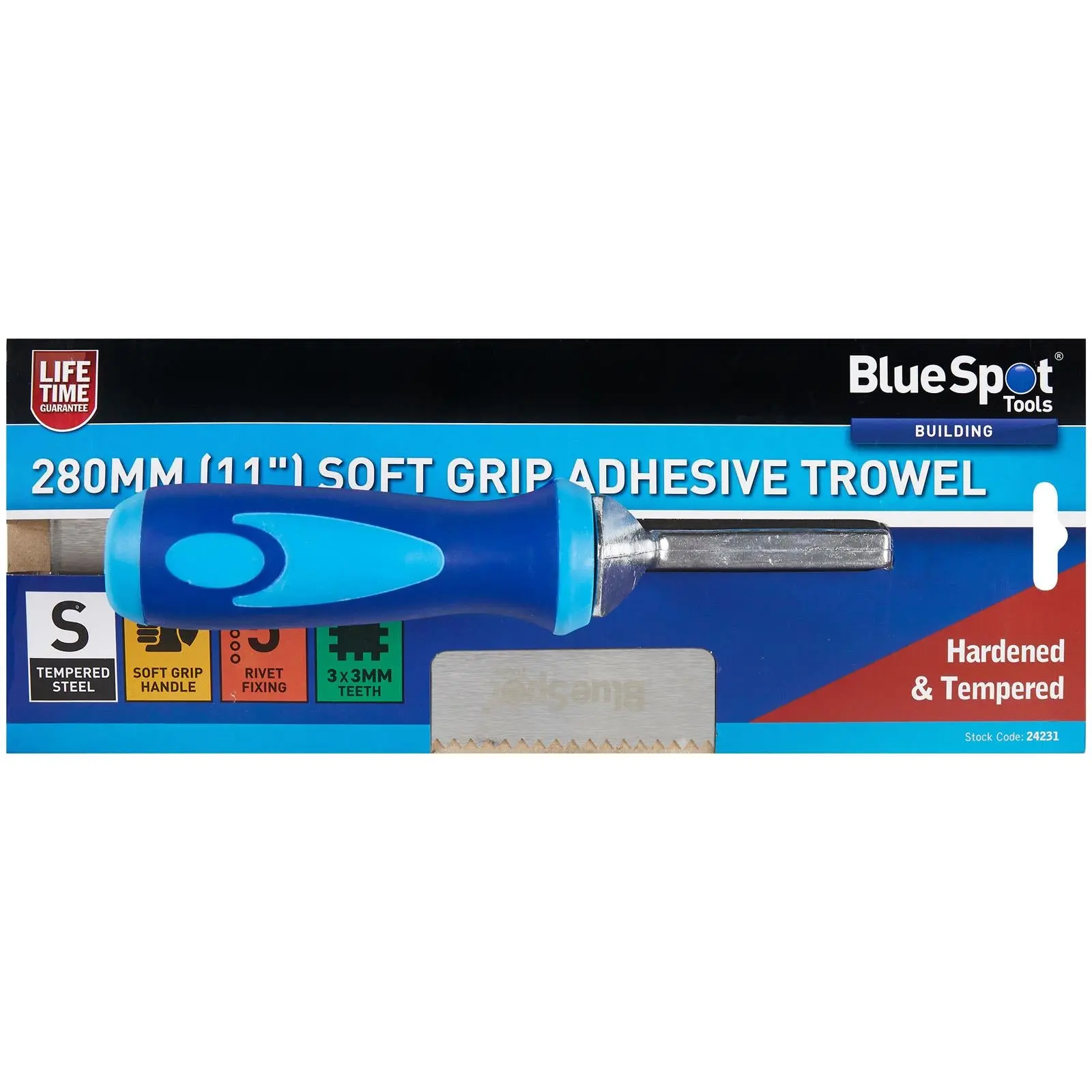 BlueSpot Adhesive Trowel Soft Grip 3 x 3mm Teeth 280mm - Image 2