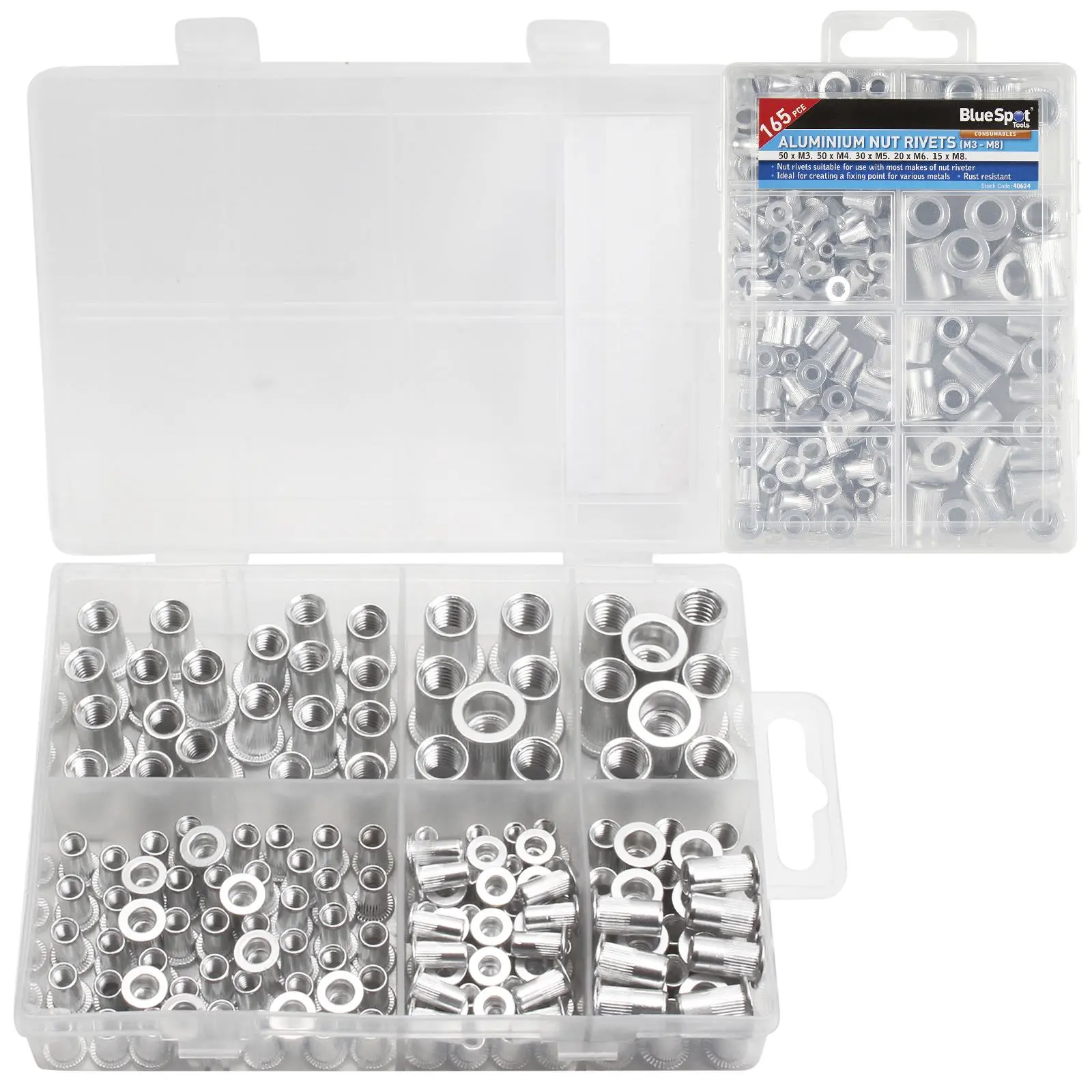 BlueSpot Aluminium Nut Rivets (M3 - M8) 165 Piece