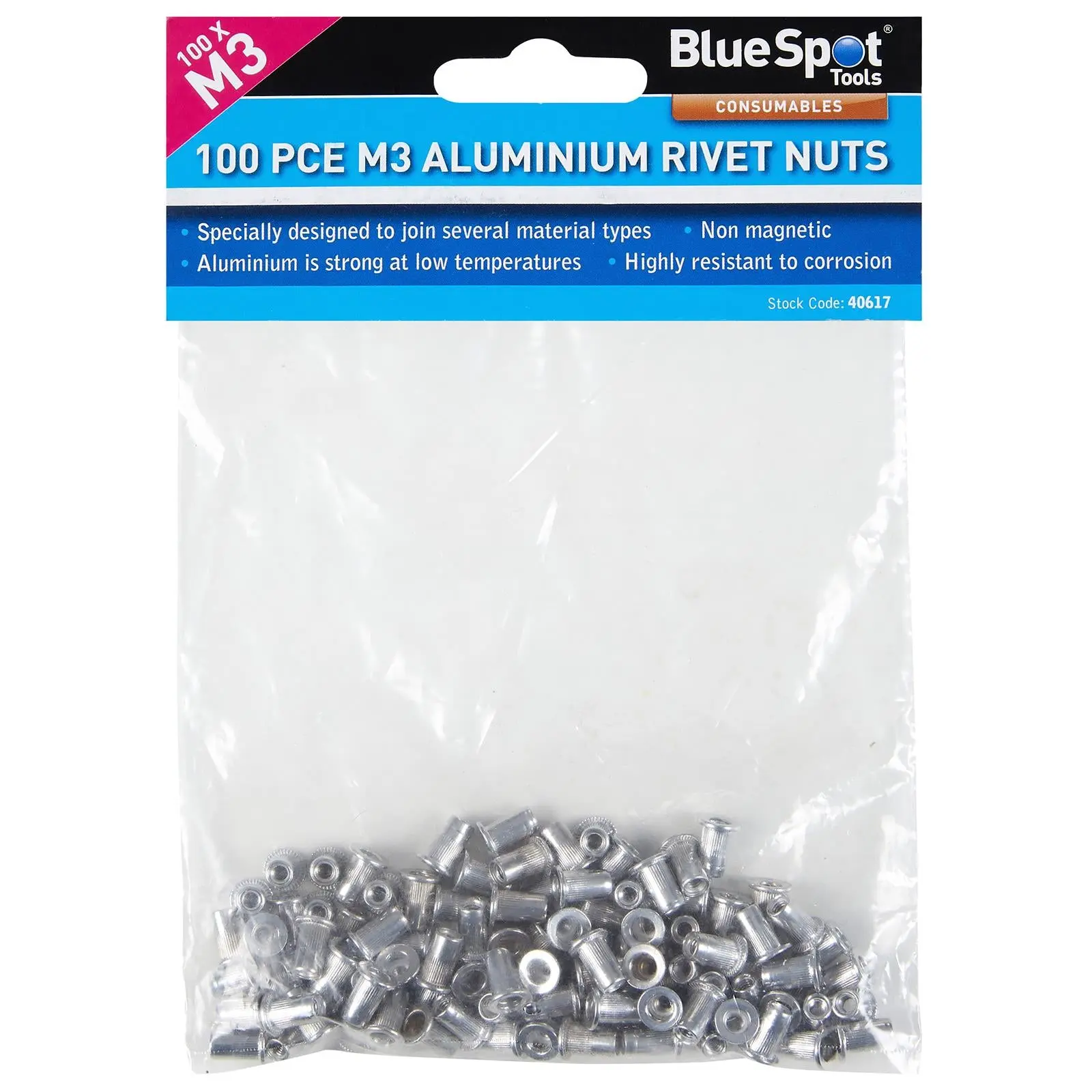 BlueSpot Aluminium Rivet Nuts M3 100 Piece Rivnuts - Image 3