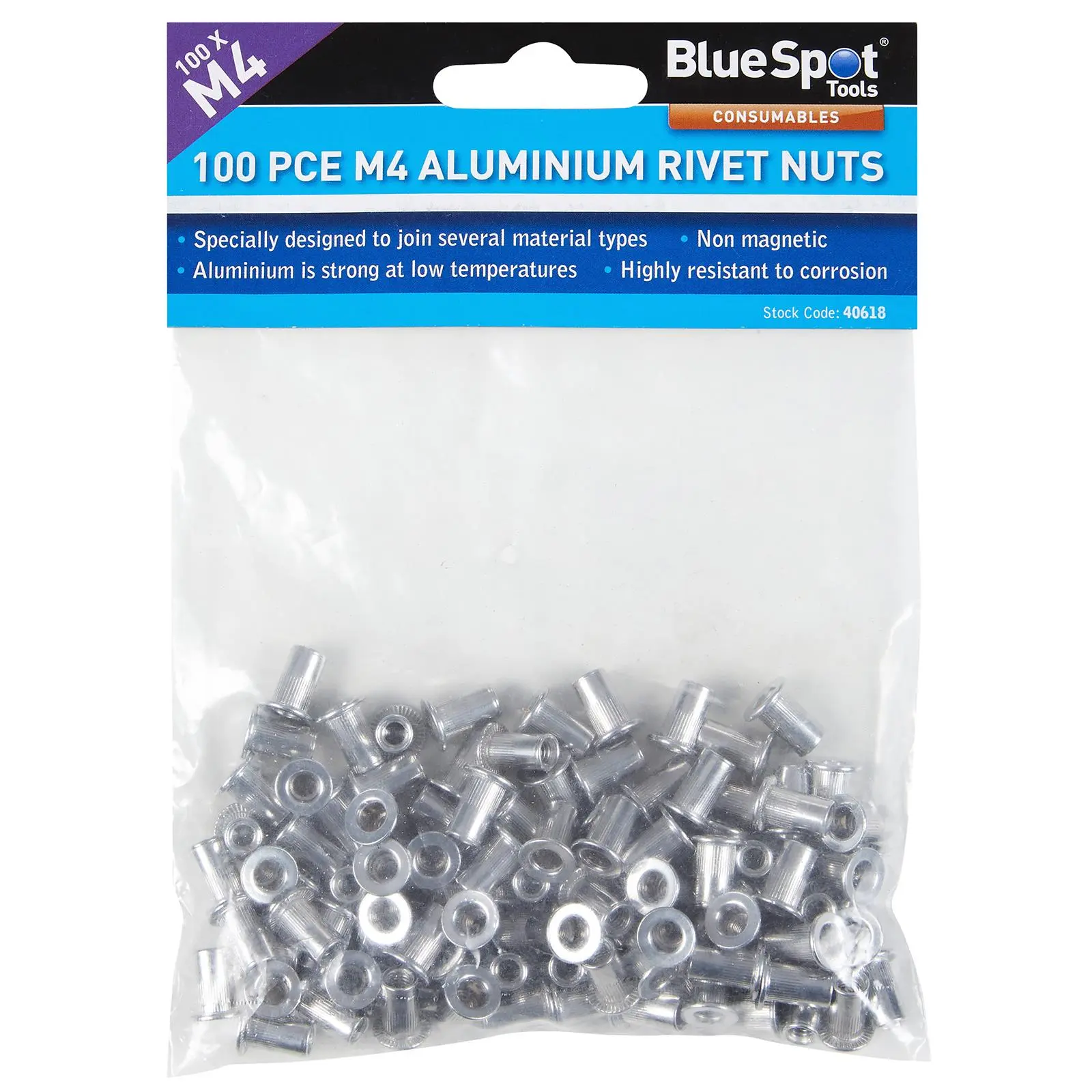 BlueSpot Aluminium Rivet Nuts M4 100 Piece Rivnuts - Image 3