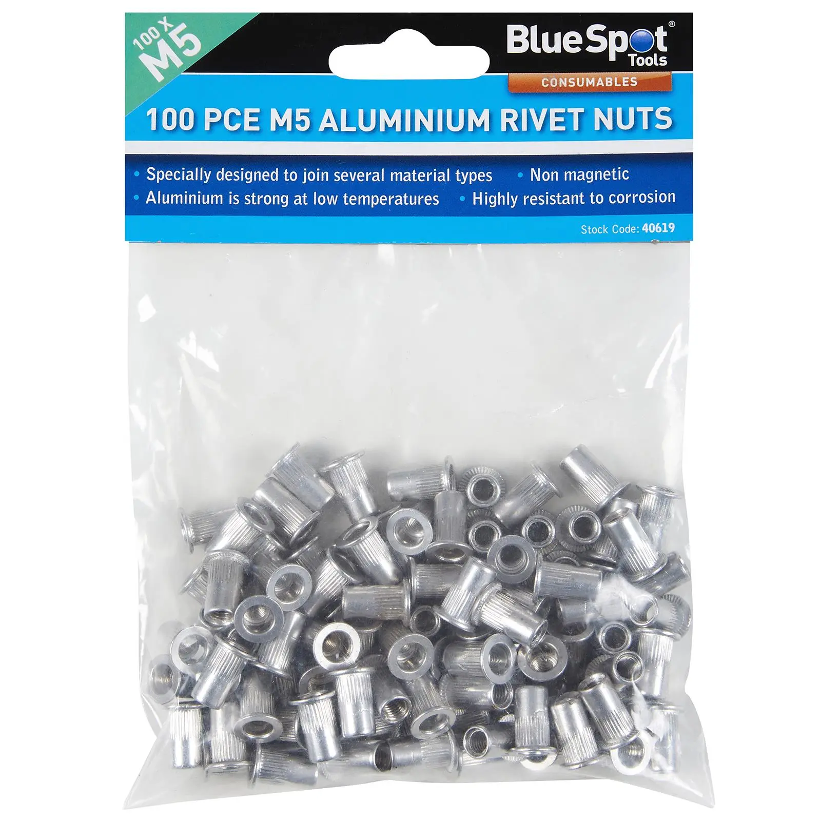 BlueSpot Aluminium Rivet Nuts M5 100 Piece Rivnuts - Image 3