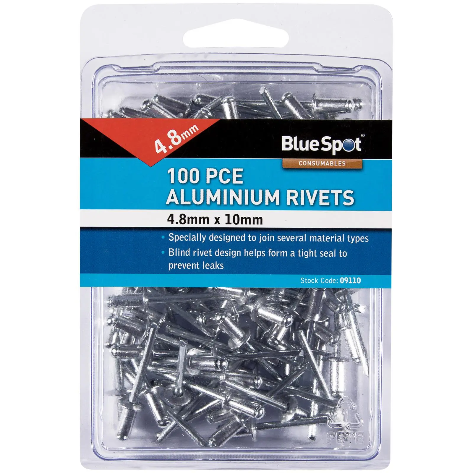 BlueSpot Aluminium Rivets 4.8 x 10mm 100 Piece