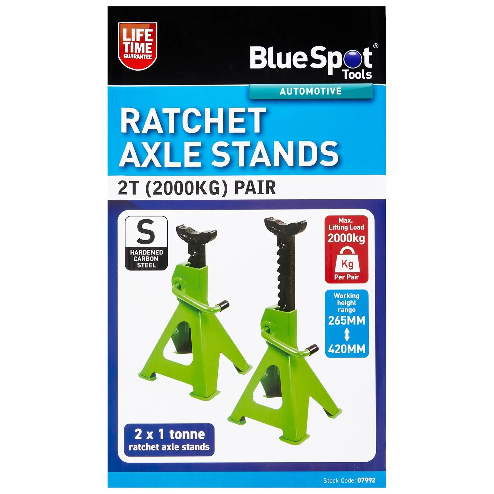 BlueSpot Axle Stands Ratchet Jack Stand 2 Tonne 2000kg 265-420mm Lifting Height - Image 2