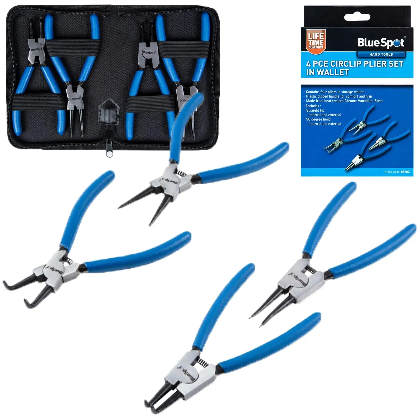 BlueSpot Circlip Plier Set in Storage Wallet 4 Piece