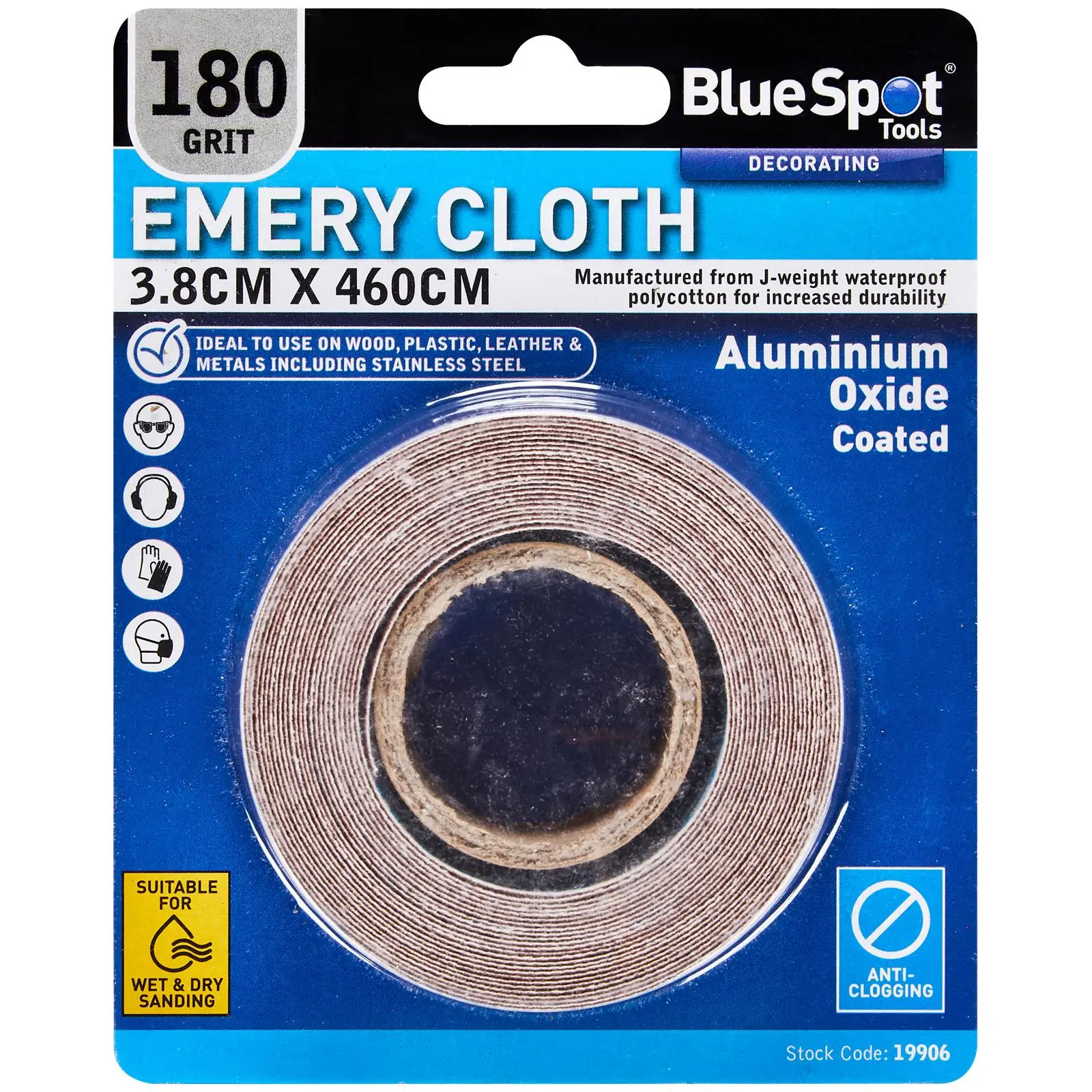 BlueSpot Emery Cloth Roll 38mm x 4600mm 180 Grit