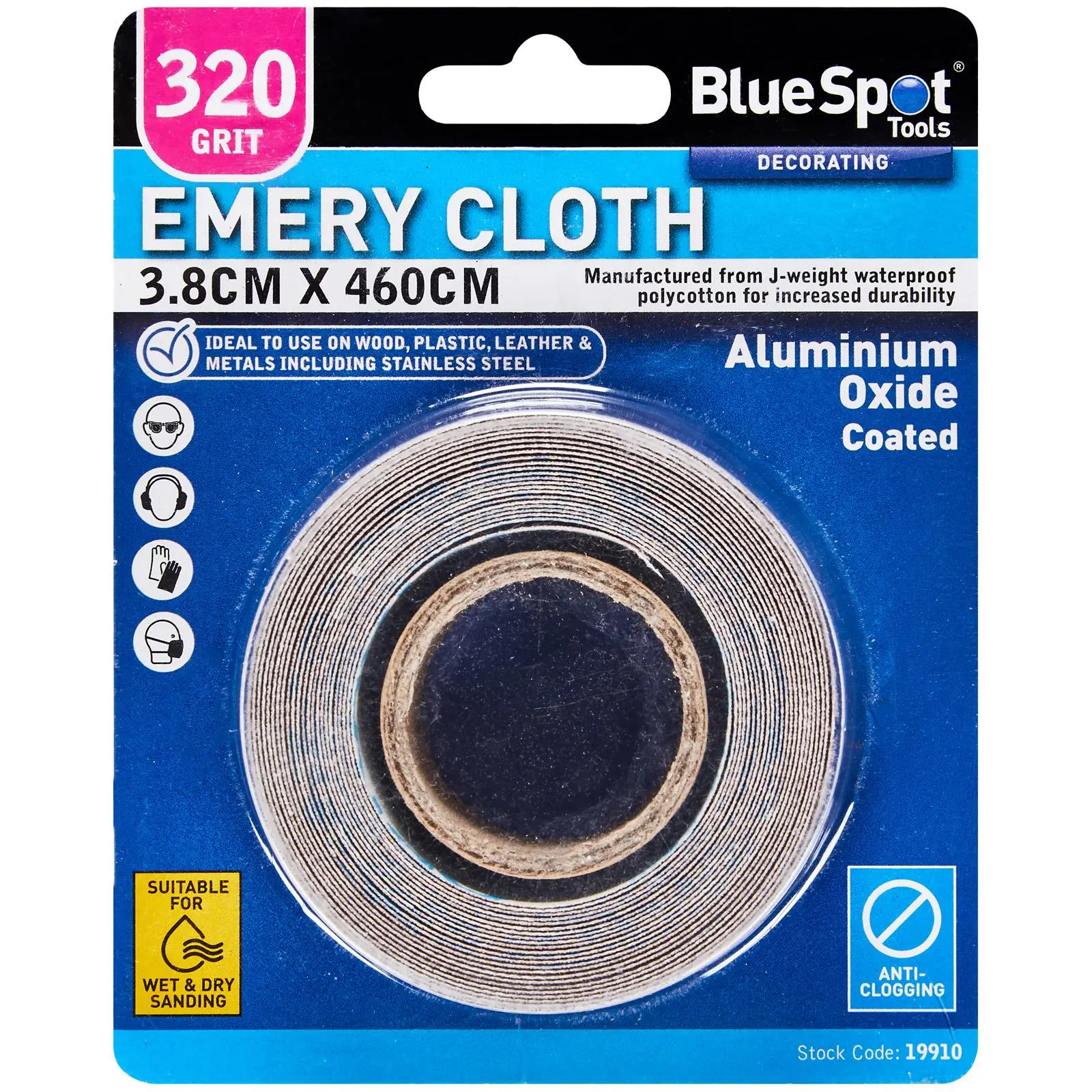 BlueSpot Emery Cloth Roll 38mm x 4600mm 240 Grit