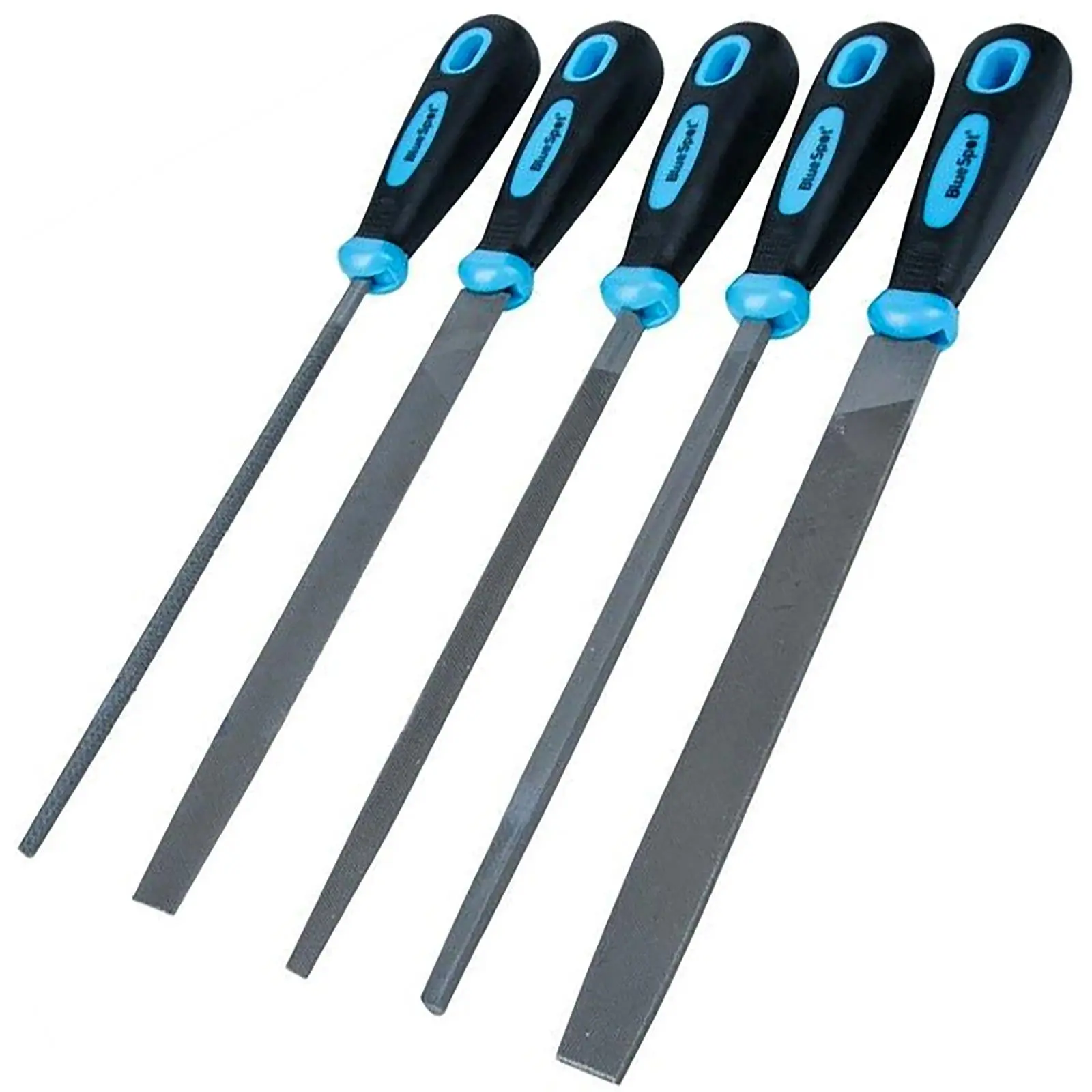 BlueSpot Engineers File Set Half Round Triangle Flat Square Rubber Grips 5pc - Image 3