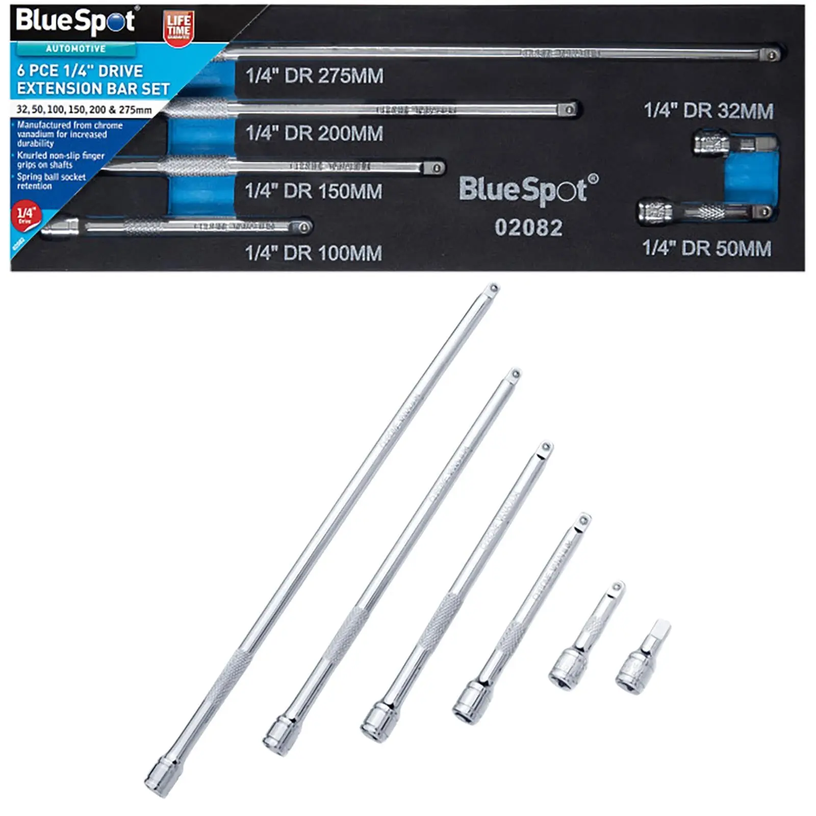 BlueSpot Extension Bar Set 1/4" Drive 6 Piece in EVA Foam