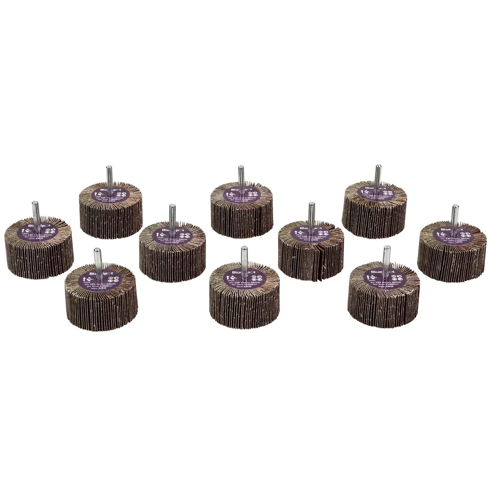 BlueSpot Flap Wheels In Box 10 Pieces 120 Grit 60mm - Image 2