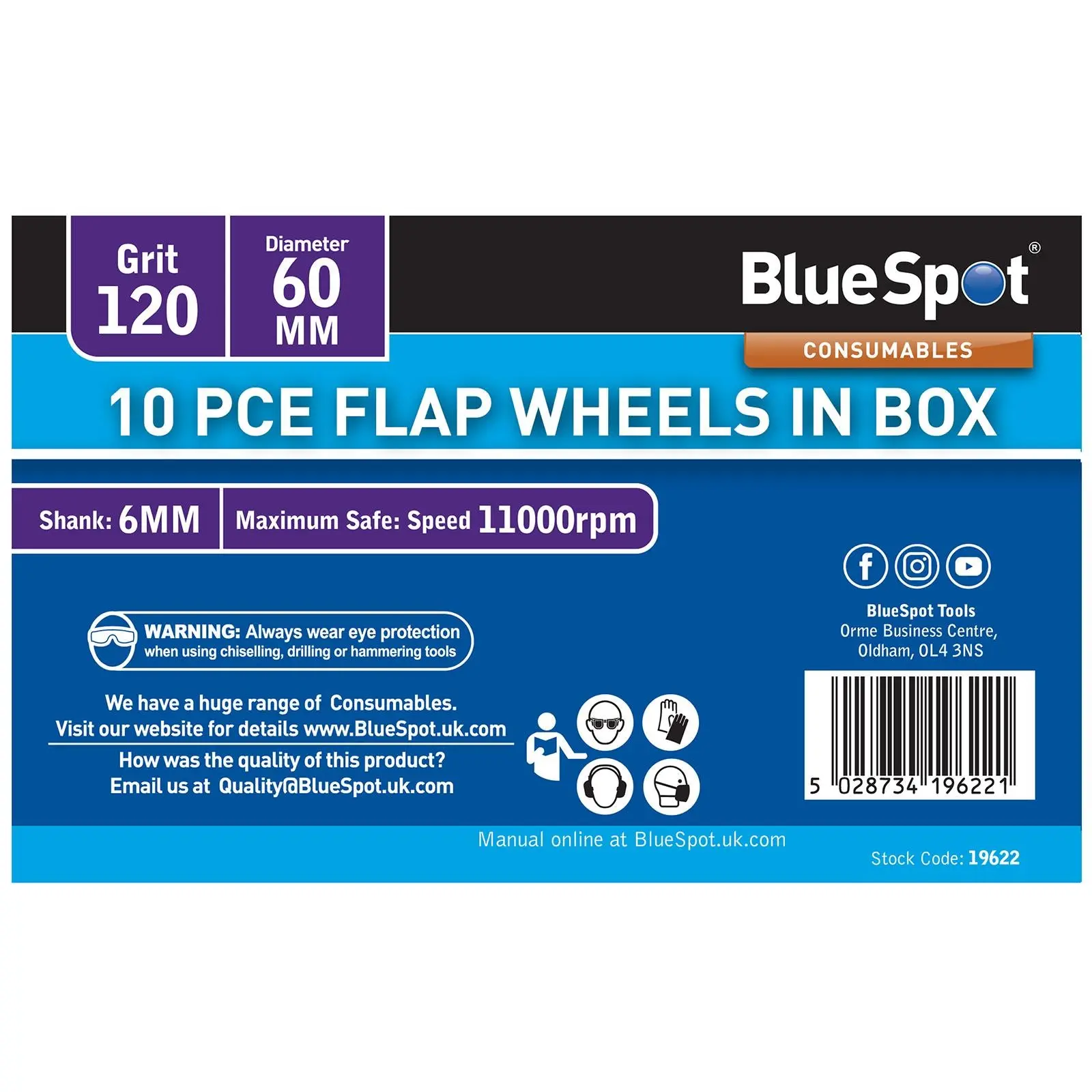 BlueSpot Flap Wheels In Box 10 Pieces 120 Grit 60mm - Image 3