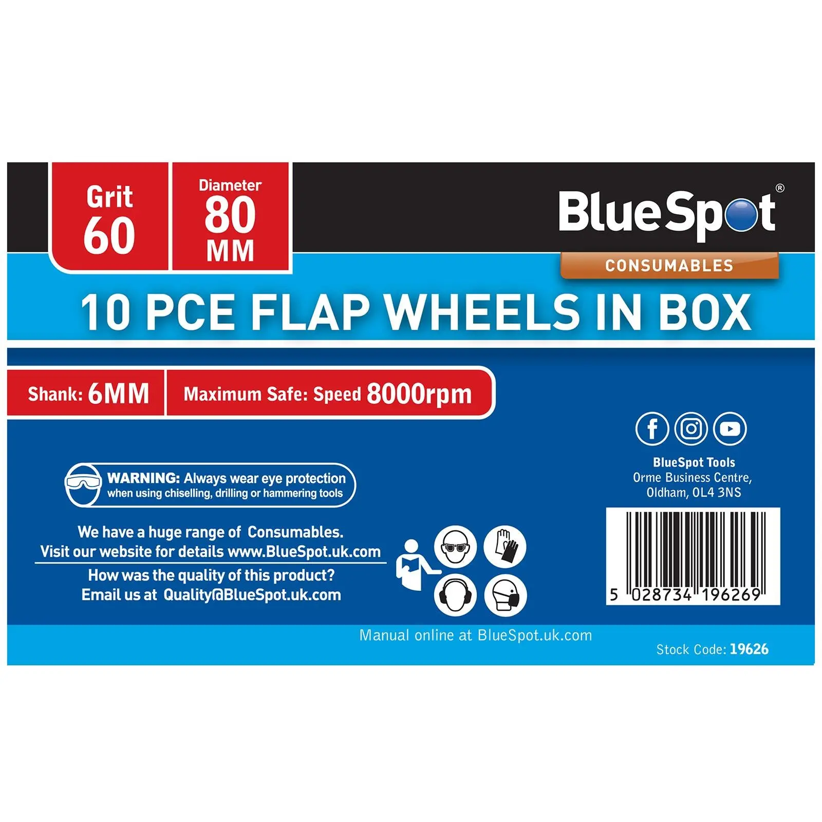 BlueSpot Flap Wheels In Box 10 Pieces 60 Grit 80mm - Image 3