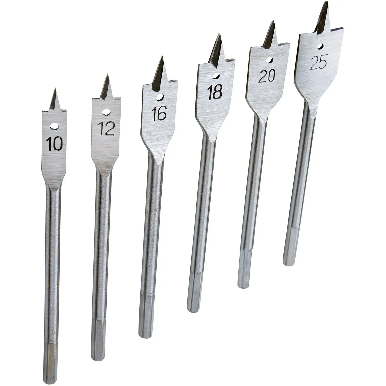 BlueSpot Flat Wood Drill Bits Spade Hole Cutter Laminate Hard Softwood 10-25mm 6pc