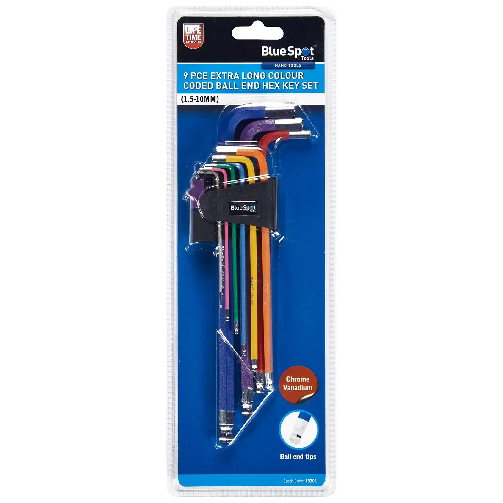 BlueSpot Hex Key Set Extra Long Colour Coded Ball End 1.5-10mm 9 Piece - Image 3