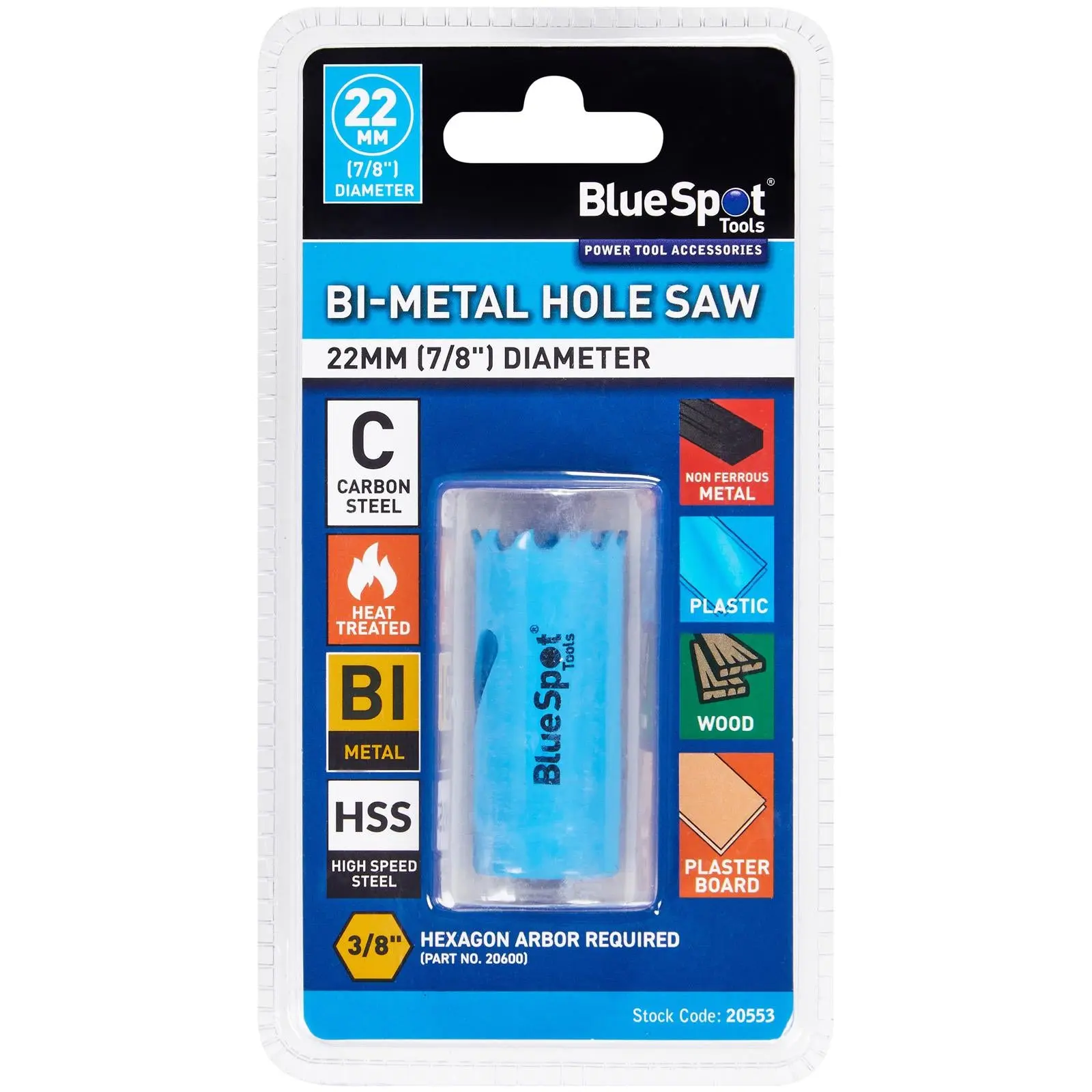 BlueSpot Hole Saw Bi-Metal 22mm HSS Teeth - Image 2