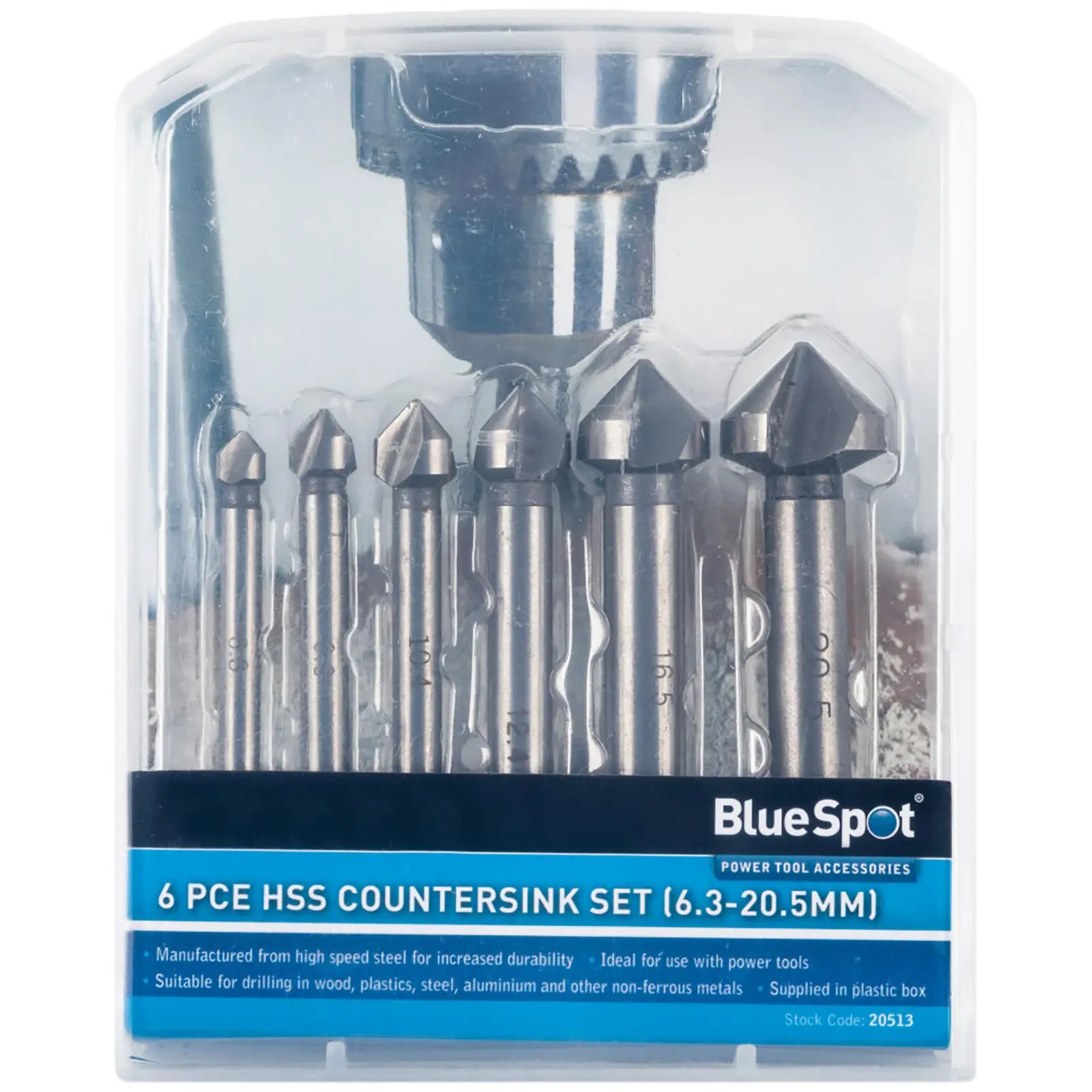 BlueSpot HSS Countersink Set 6 Piece 6.3mm-20.5mm for Wood Metal Plastics - Image 2