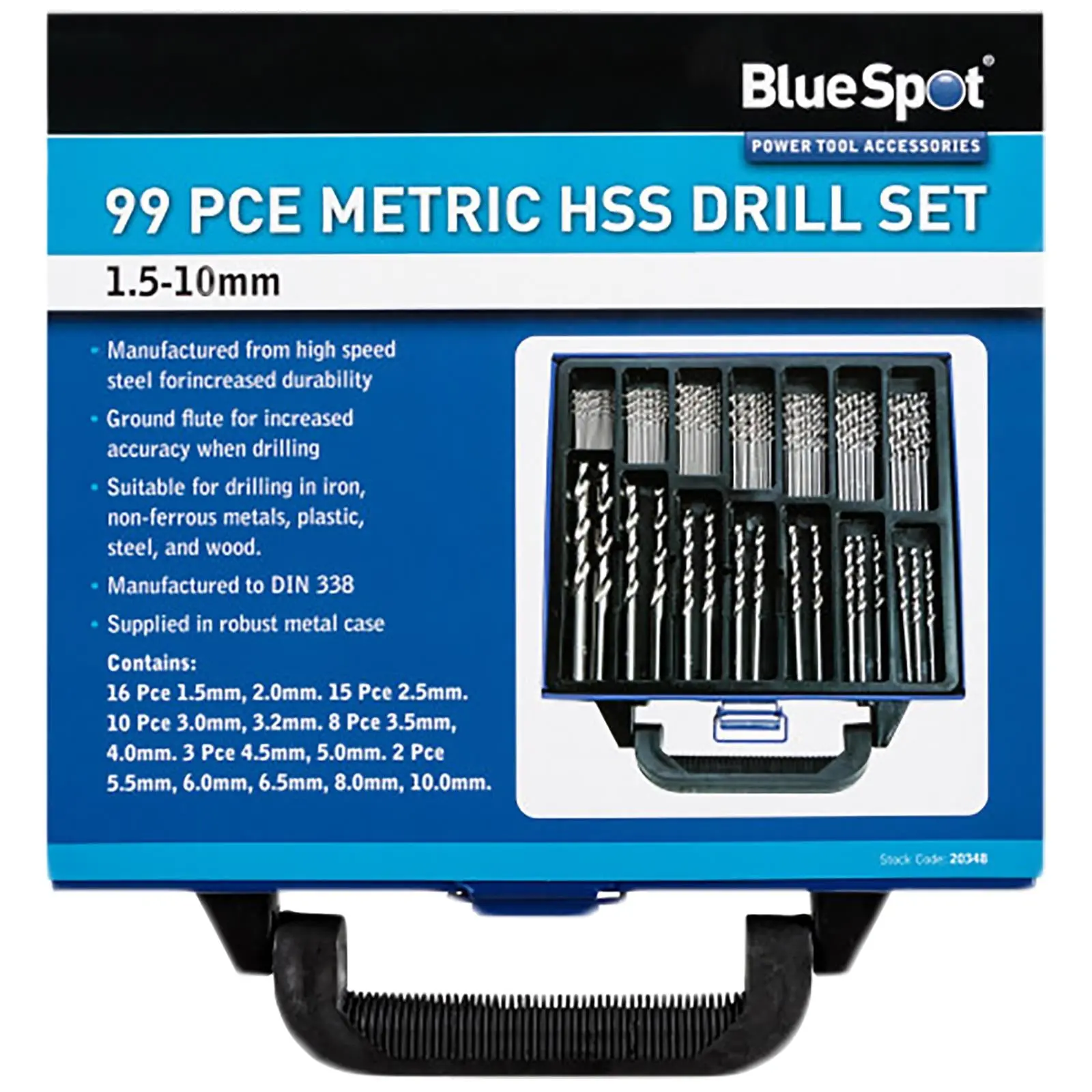 BlueSpot HSS Drill Bit Set 99 Piece 1.5mm-10mm in Metal Case - Image 2