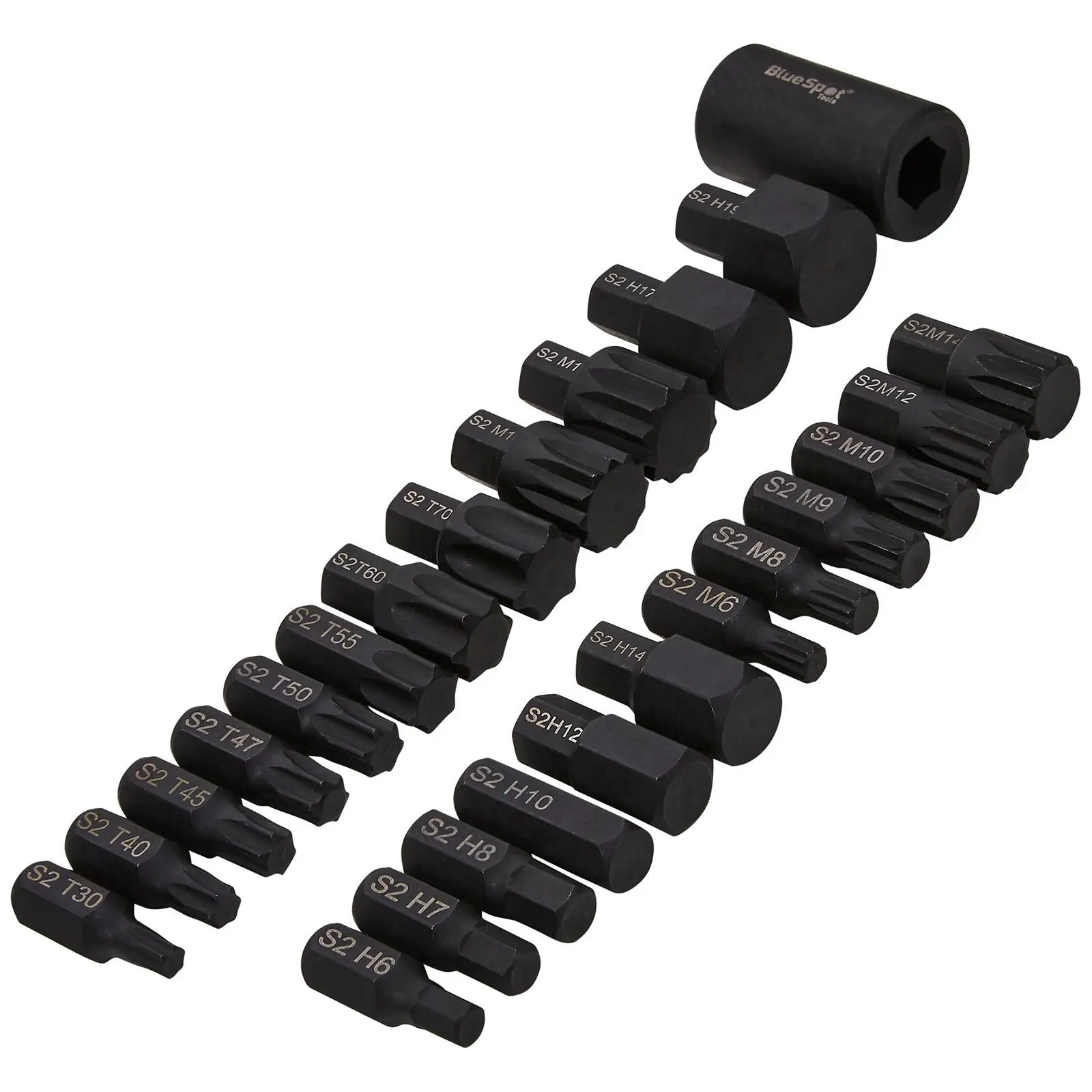 BlueSpot Impact Bit Set 1/2" Drive Hex 6-19mm Torx T30-T70 Spline M6-M18 25 Piece - Image 2