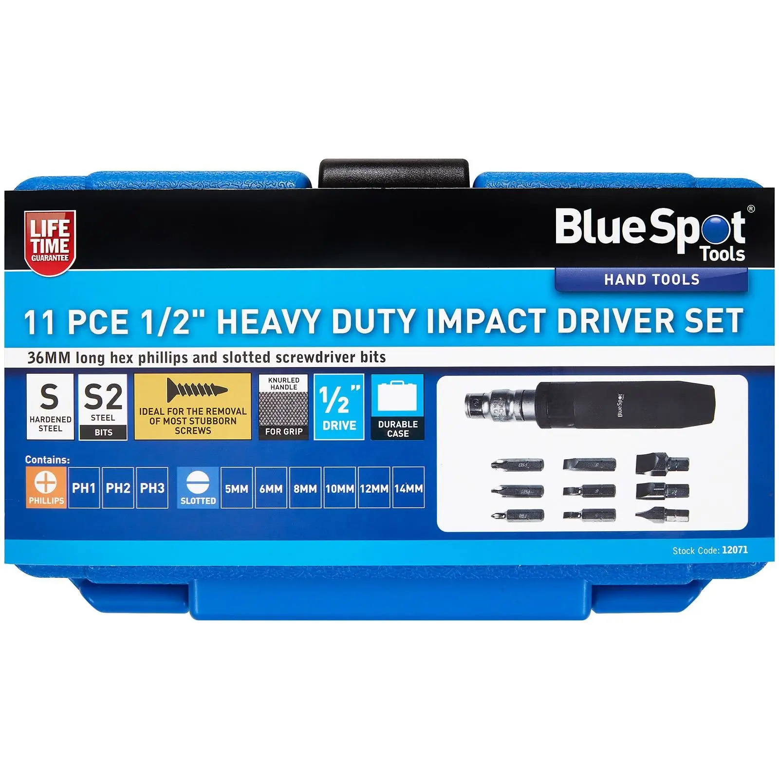 BlueSpot Impact Driver Set Heavy Duty in Case 1/2" Drive 11 Piece - Image 2