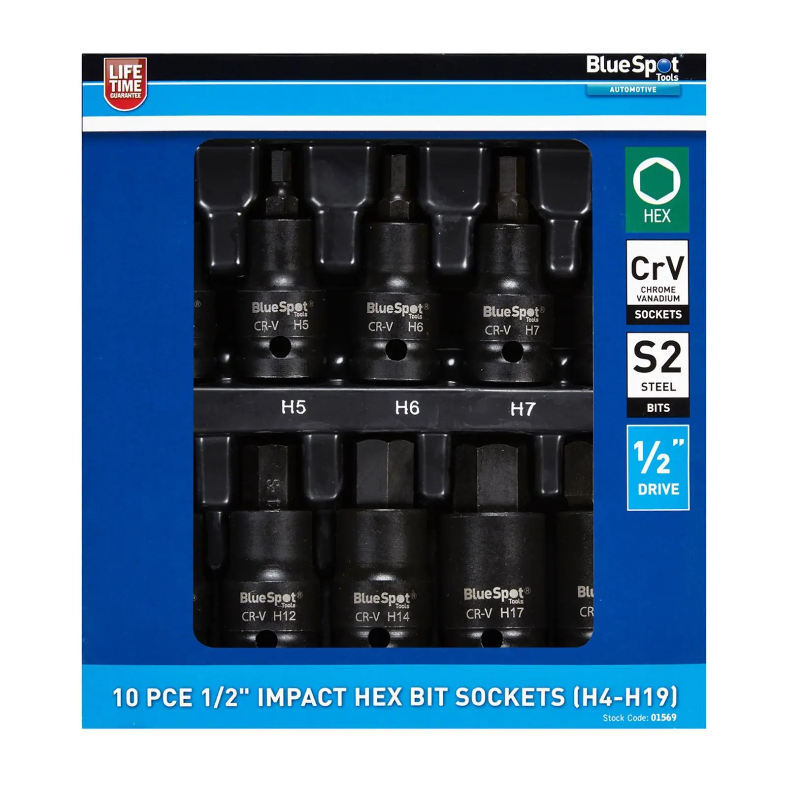 BlueSpot Impact Hex Bit Sockets 1/2" 10 Piece H4-H19 - Image 2