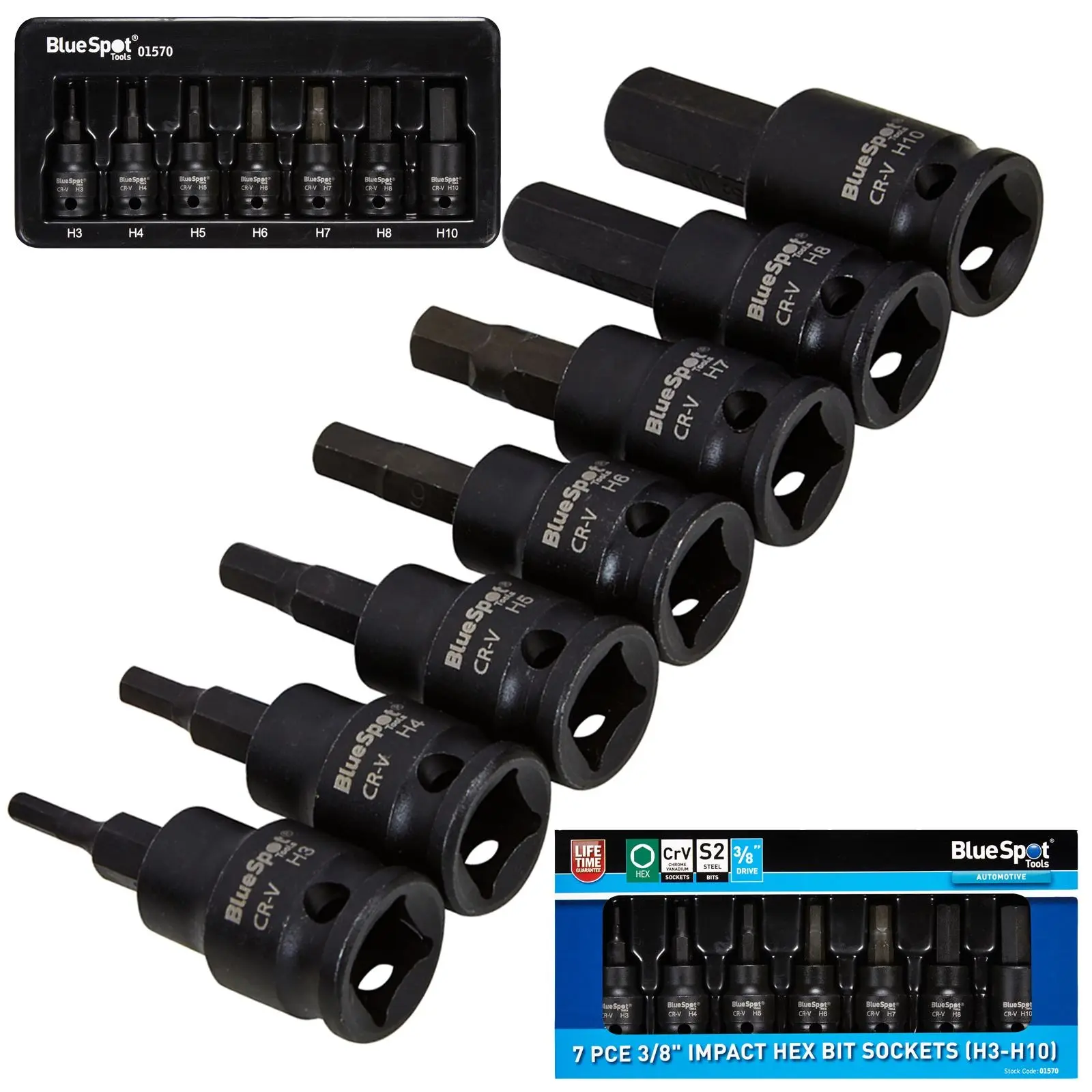 BlueSpot Impact Hex Bit Sockets 3/8" 7 Piece H3-H10