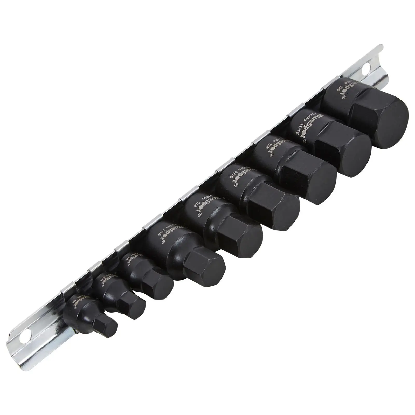 BlueSpot Impact Hex Socket Set Imperial AF Low Profile on Socket Rail 9 Pieces 1/4" 3/8" Drive - Image 3