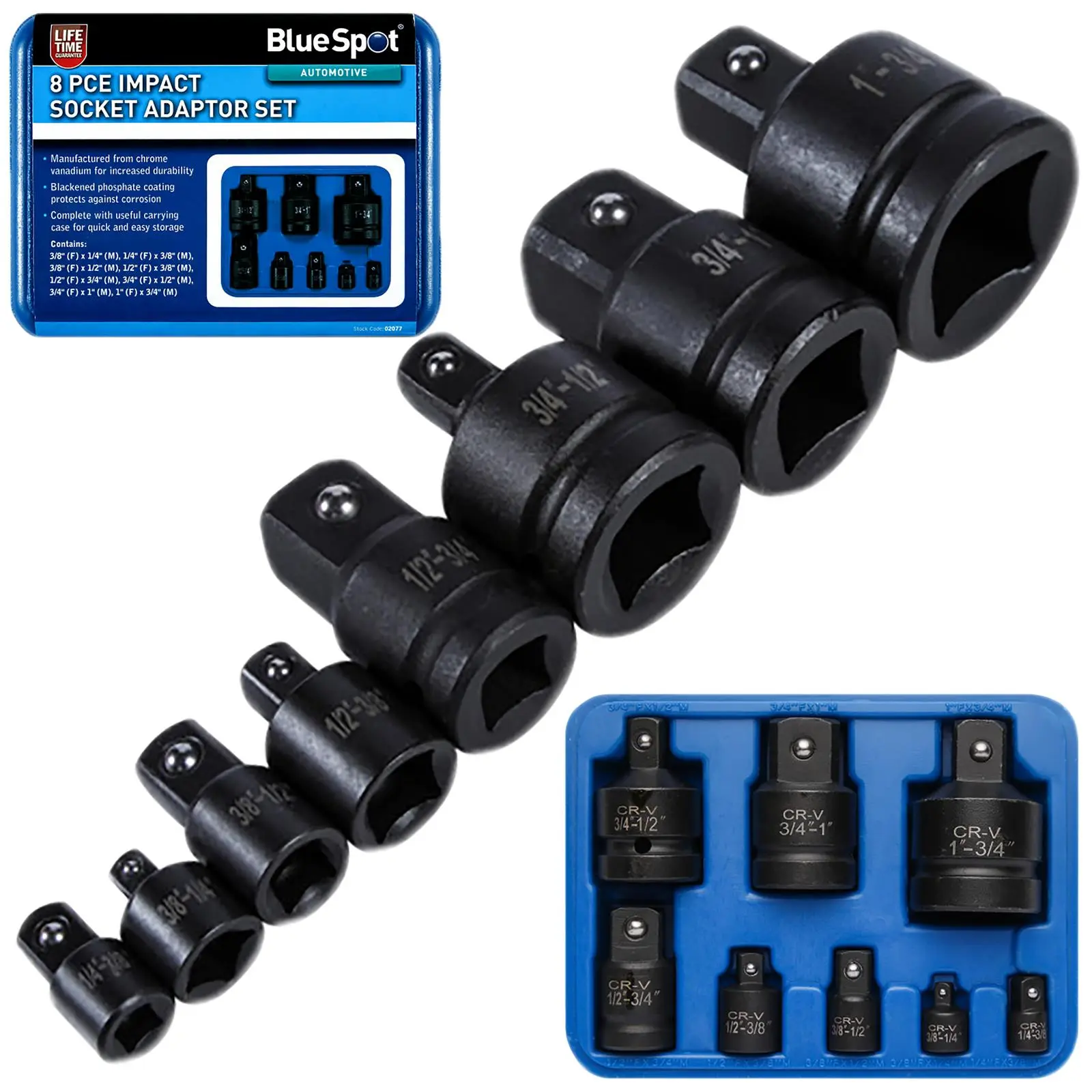 BlueSpot Impact Socket Adaptor Set 8 Piece in Storage Case