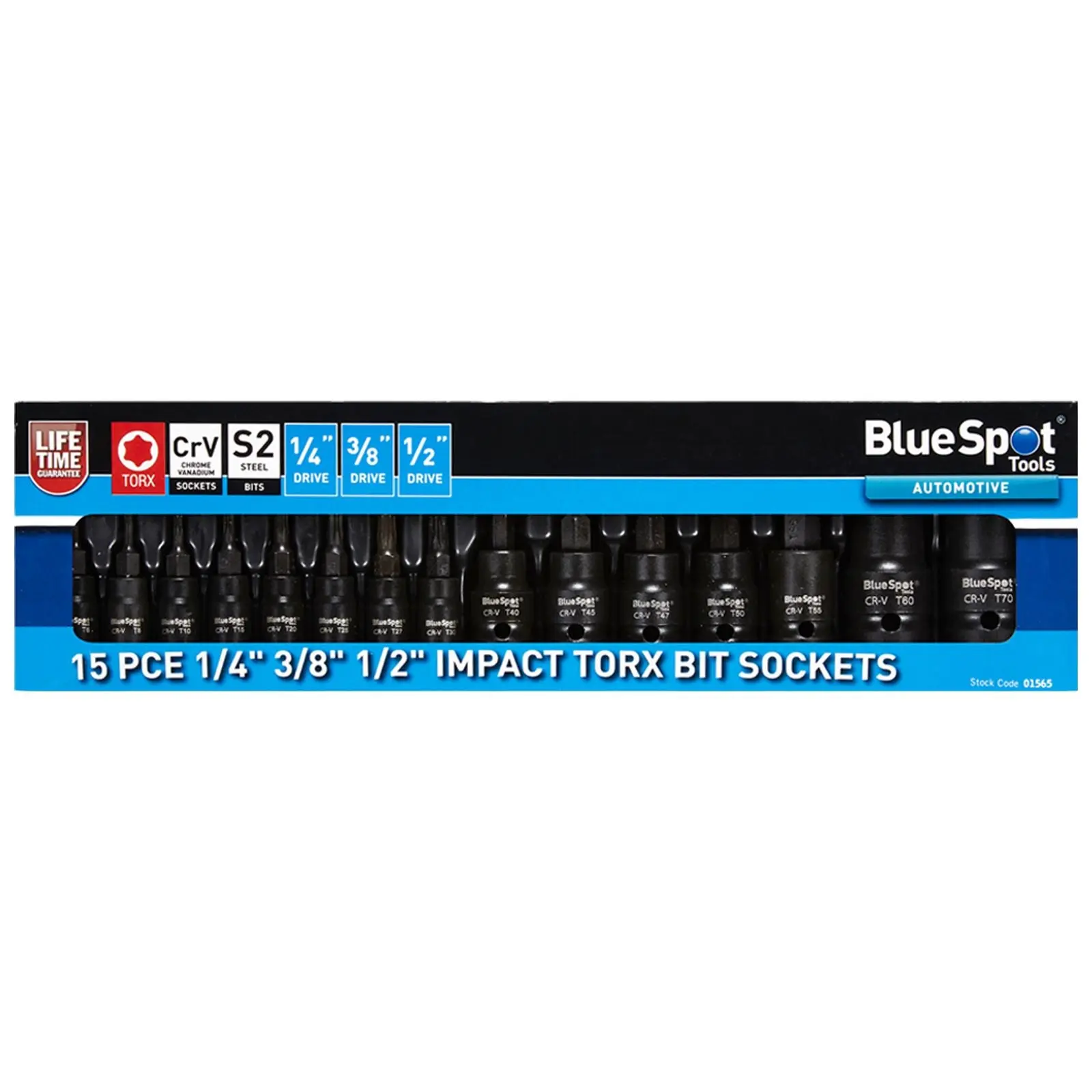 BlueSpot Impact Torx Bit Sockets 15 Piece 1/4" 3/8" 1/2" Drive - Image 2