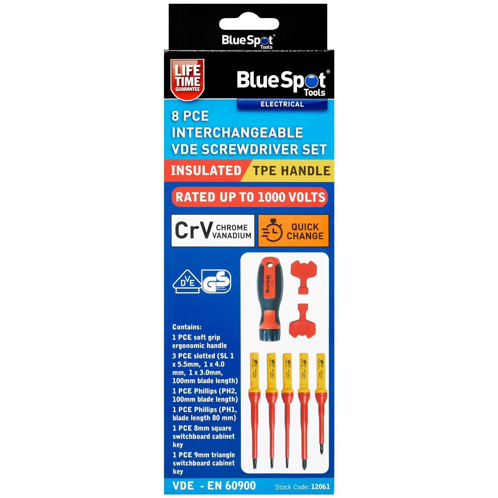 BlueSpot Interchangeable VDE Screwdriver Set Slotted Phillips 8 Piece - Image 2