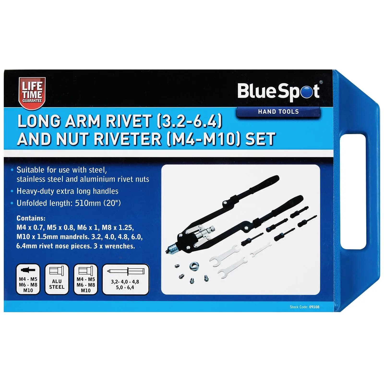 BlueSpot Long Arm Rivet (3.2-6.4) and Nut Riveter (M4-M10) Set - Image 2